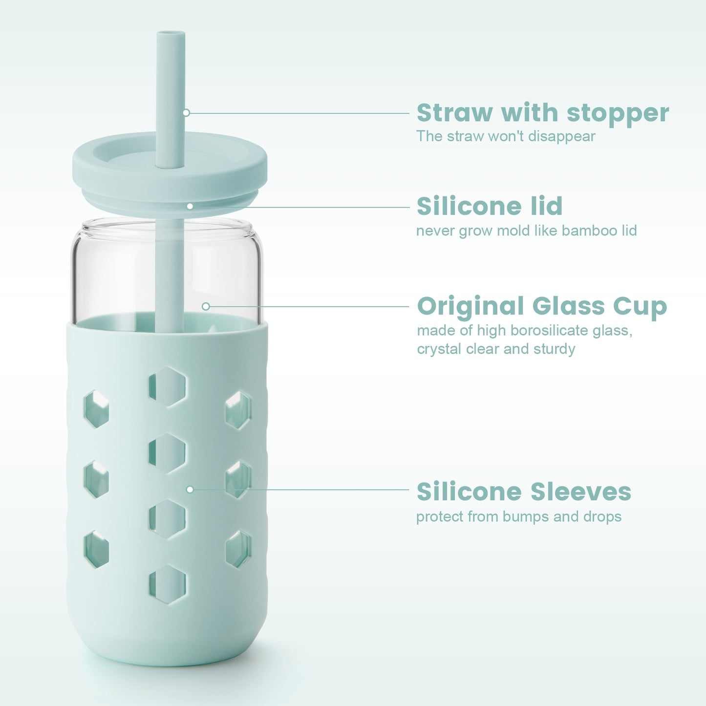 Mrsdry Glass Cups with Silicone Lids and Straws (4 Pcs), 20oz Drinking Glasses Set with Silicone Sleeves for Coffee Bar Accessories Iced Coffee Cups with Lids, Glass Tumbler Reusable for Gifts