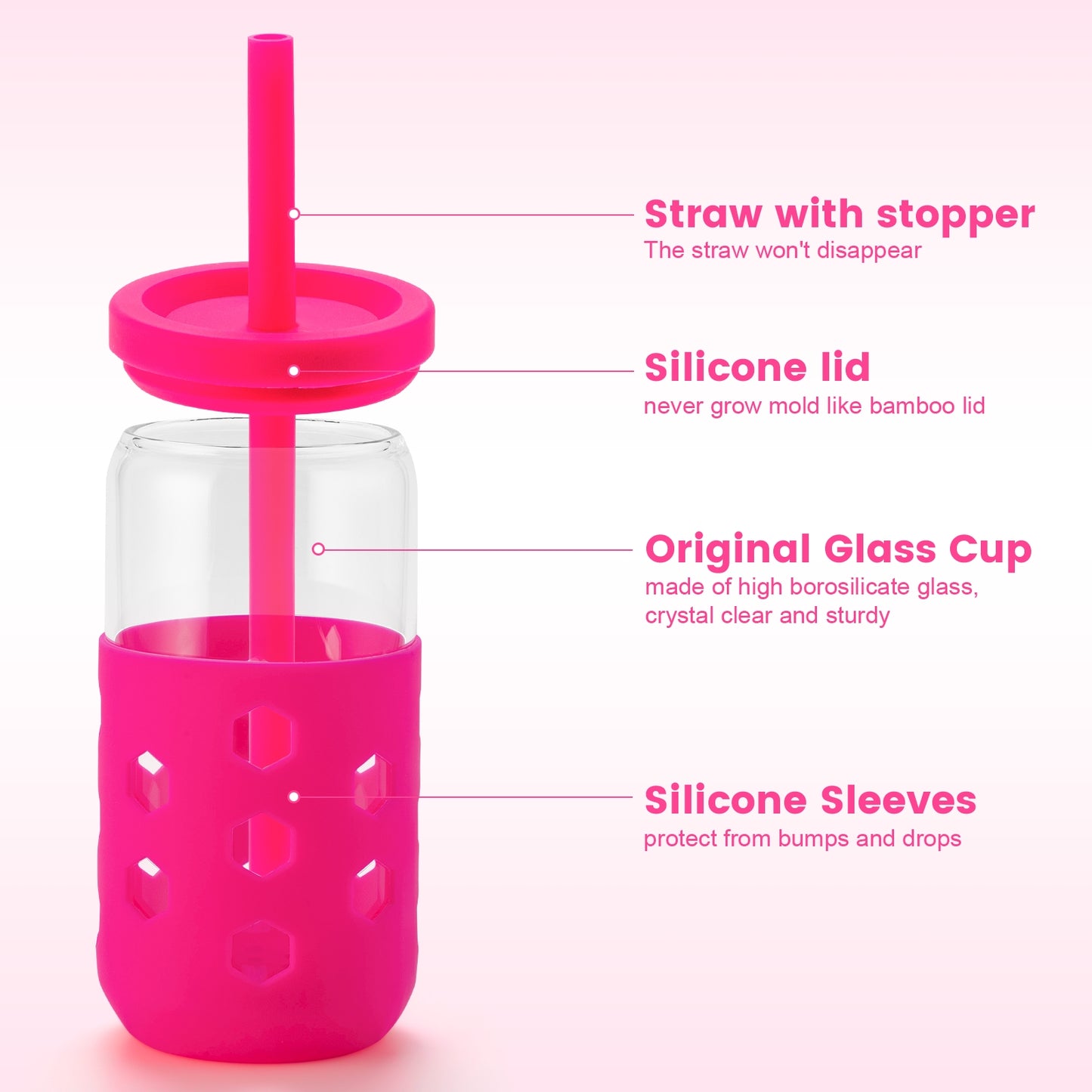 Mrsdry Glass Cups with Silicone Lids and Straws (4 Pcs), 16oz Drinking Glasses Set with Silicone Sleeves for Coffee Bar Accessories Iced Coffee Cups with Lids, Glass Tumbler Reusable for Gifts