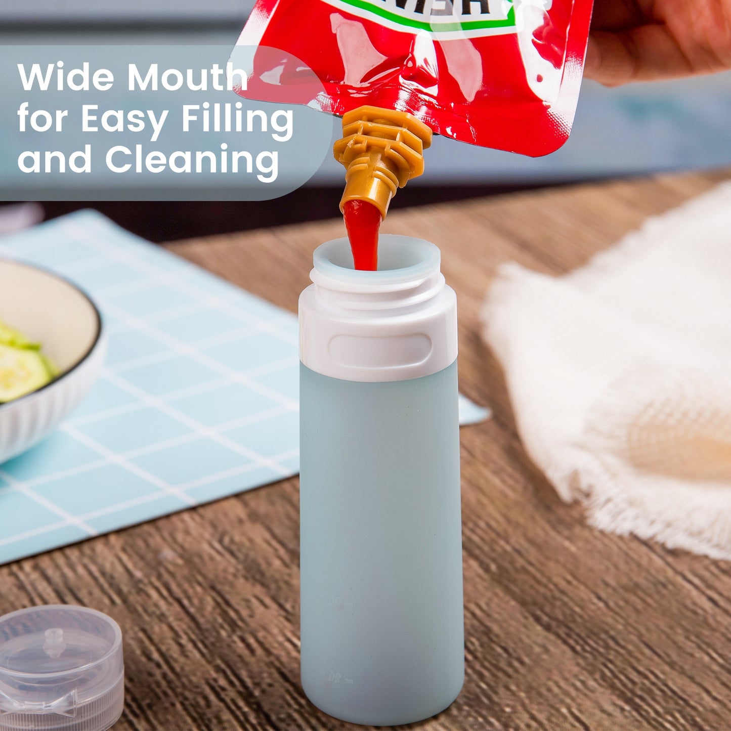 Mrsdry Condiment Squeeze Bottles for Sauces, 3-oz Mini Silicone Salad Dressing Container to Go with Reusable Sandwich Bag, Leakproof Sauce Bottle for Bento Lunch Box, 4 Pack, Gray