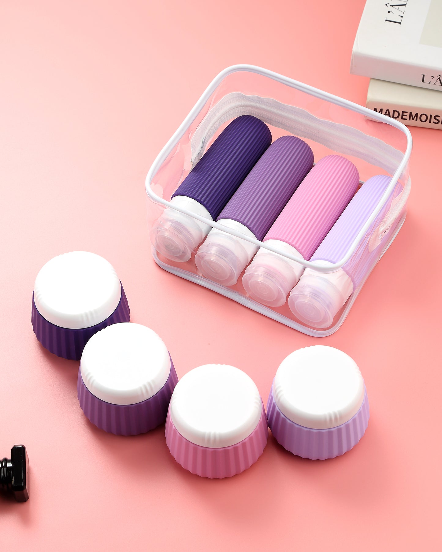 Mrsdry Travel Bottles 8 Pack, TSA Approved 3 oz Toiletries Containers, Leak Proof Silicone Squeezable Essentials Jars with Clear Bag