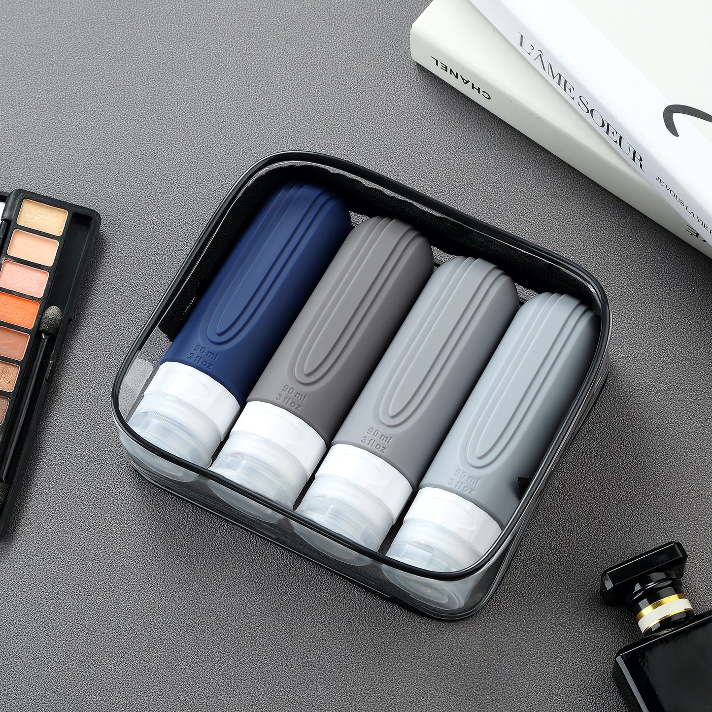 Mrsdry Travel Bottles for Toiletries, Tsa Approved 3oz Travel Size Containers BPA Free Leak Proof Refillable Liquid Silicone Squeezable Travel Accessories for Shampoo Conditioner Lotion (4 Pack)