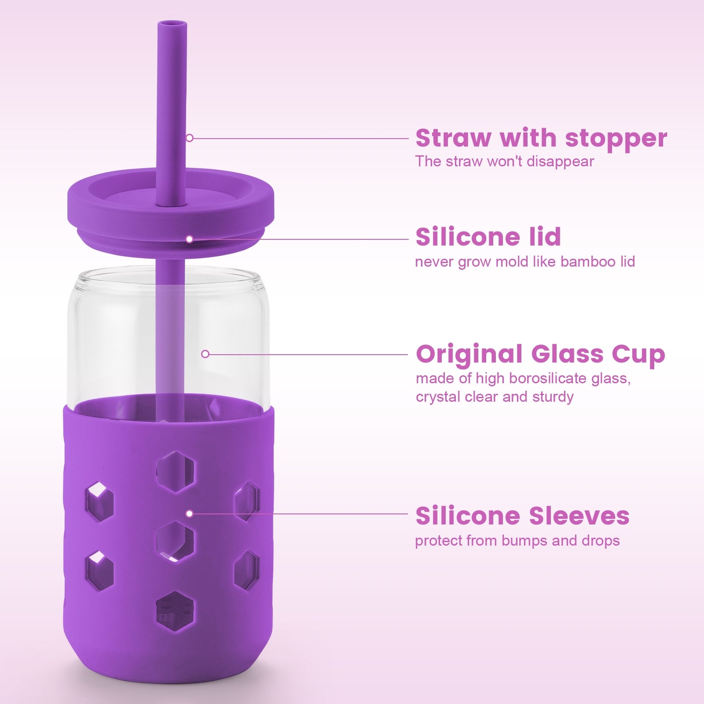 Mrsdry Glass Cups with Silicone Lids and Straws (4 Pcs), 16oz Drinking Glasses Set with Silicone Sleeves for Coffee Bar Accessories Iced Coffee Cups with Lids, Glass Tumbler Reusable for Gifts