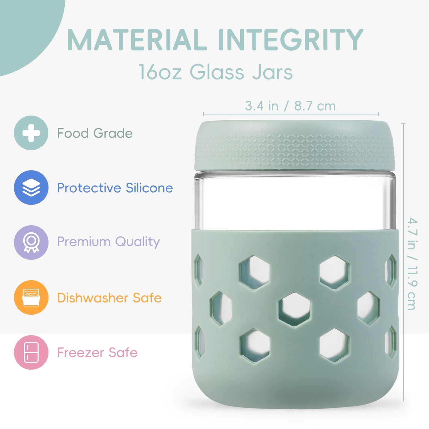 Mrsdry 6-Pack 16 oz Glass Mason Jars with Silicone Sleeves, Airtight BPA-Free Overnight Oats Containers with Lids, Dishwasher Safe Leak-Proof Meal Prep Jars for Chia Pudding, Yogurt, Snacks