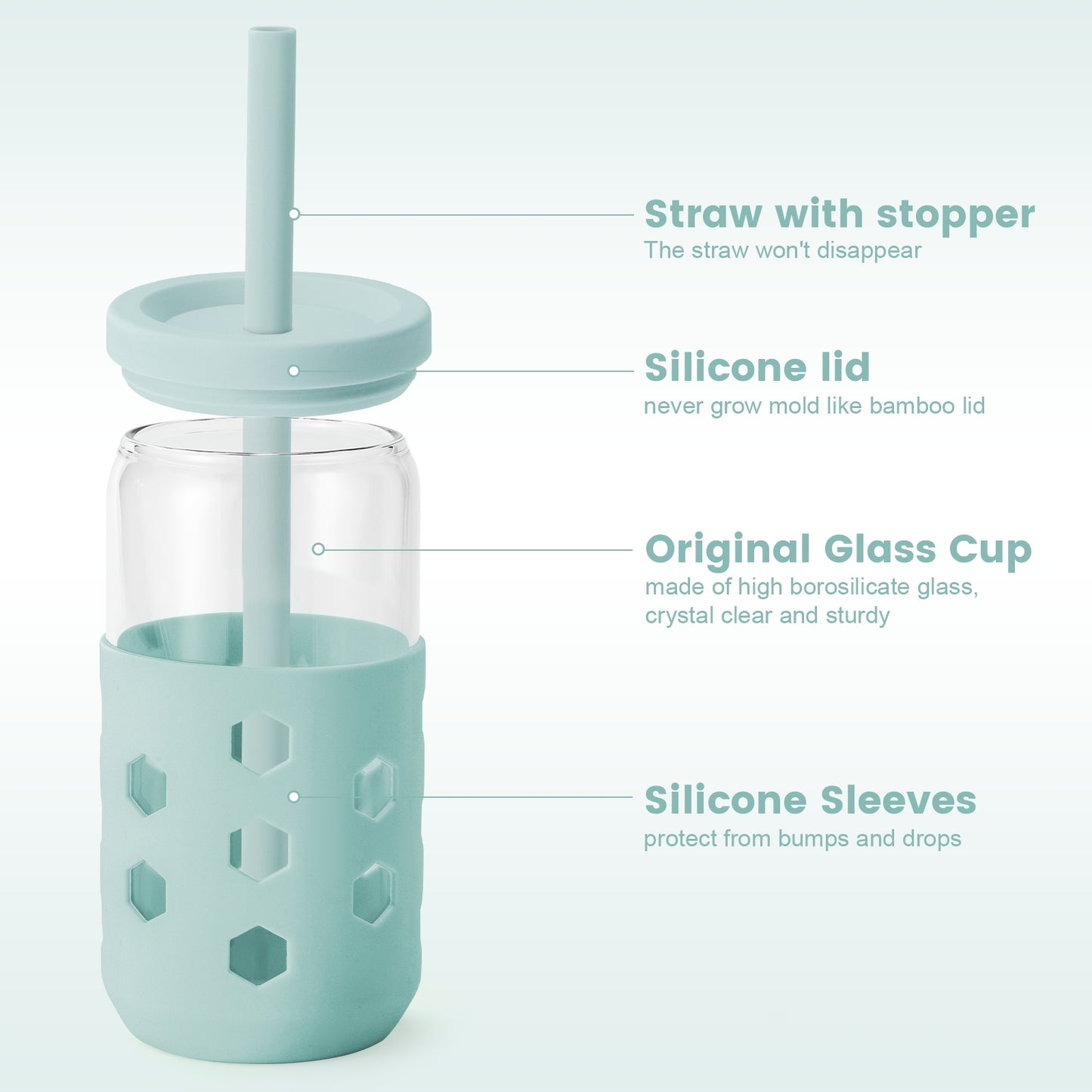 Mrsdry Glass Cups with Silicone Lids and Straws (4 Pcs), 16oz Drinking Glasses Set with Silicone Sleeves for Coffee Bar Accessories Iced Coffee Cups with Lids, Glass Tumbler Reusable for Gifts