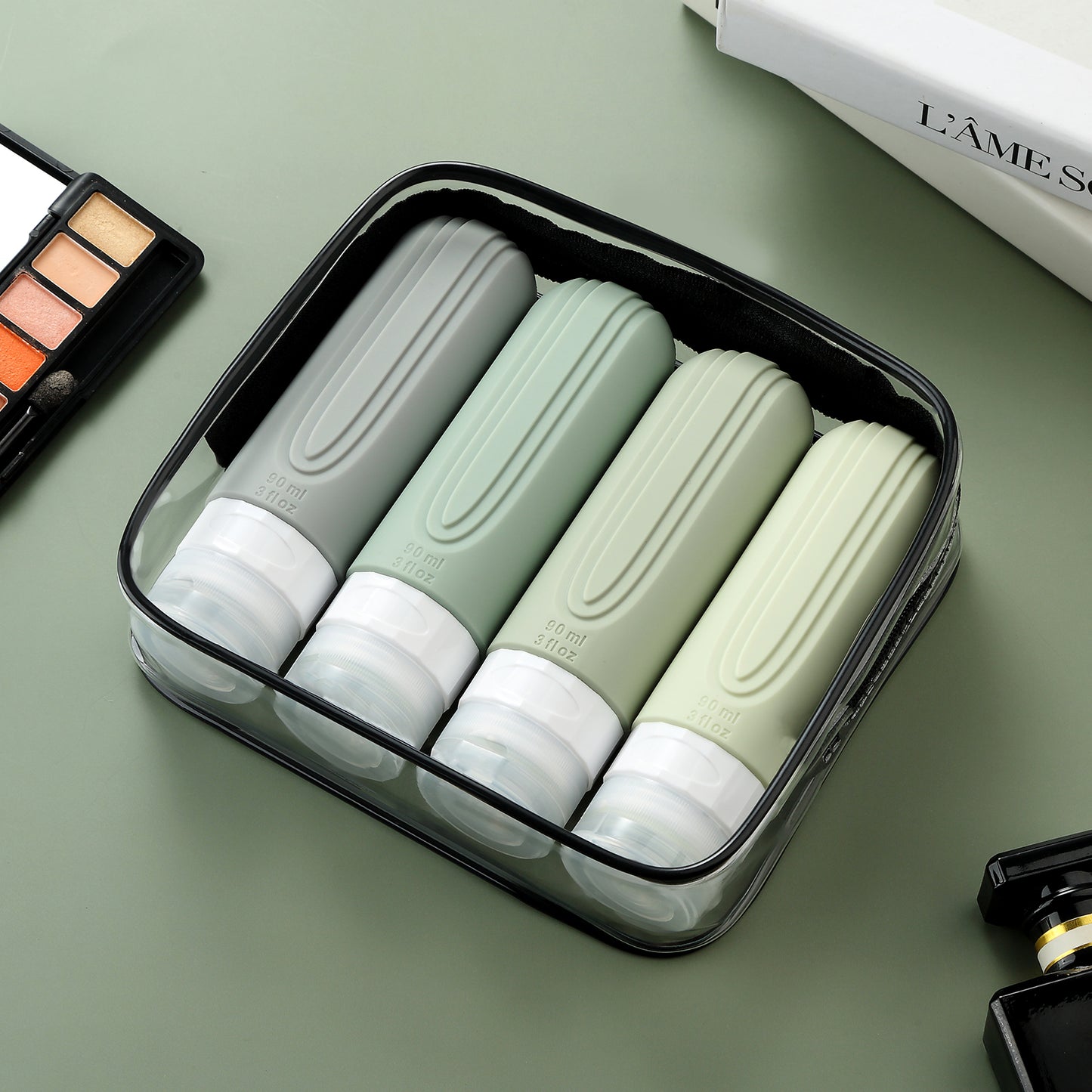 Mrsdry Travel Bottles for Toiletries, Tsa Approved 3oz Travel Size Containers BPA Free Leak Proof Refillable Liquid Silicone Squeezable Travel Accessories for Shampoo Conditioner Lotion (4 Pack)