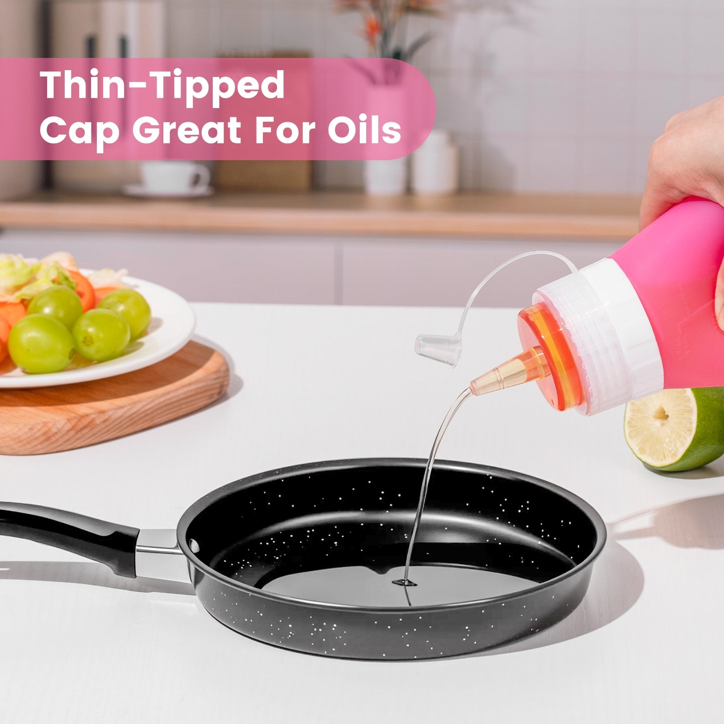 Mrsdry Condiment Squeeze Bottles, 16 oz Silicone Squeeze Bottles For Sauces, Leak Proof Condiment Containers with Extra Interchangeable lid, Easy Squeeze for Oil, Honey & Dressings, BPA FREE (4 Pack)