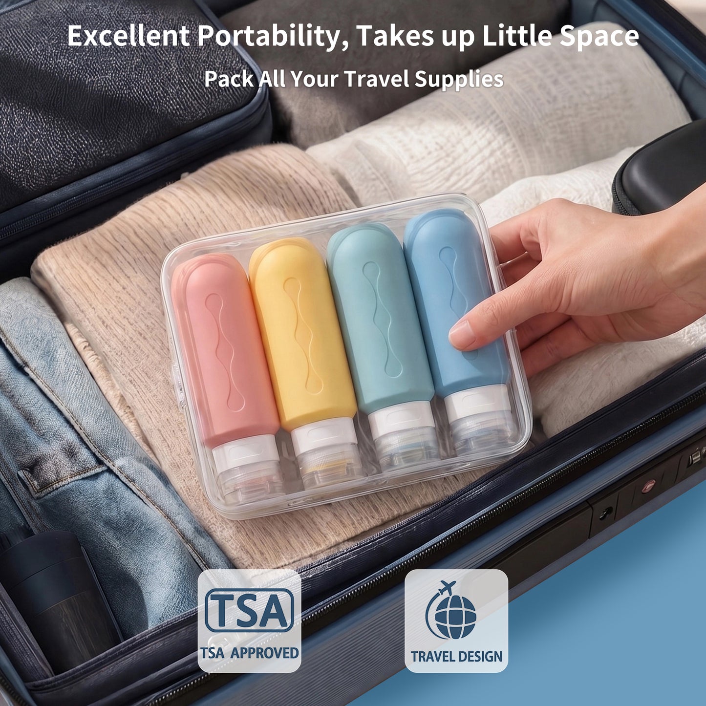 Mrsdry Travel Bottles for Toiletries, Tsa Approved Travel 6oz Size Containers with Clear Bag, BPA Free Leak Proof Travel Tubs Refillable Liquid Travel Accessories for Cometic Shampoo Lotion
