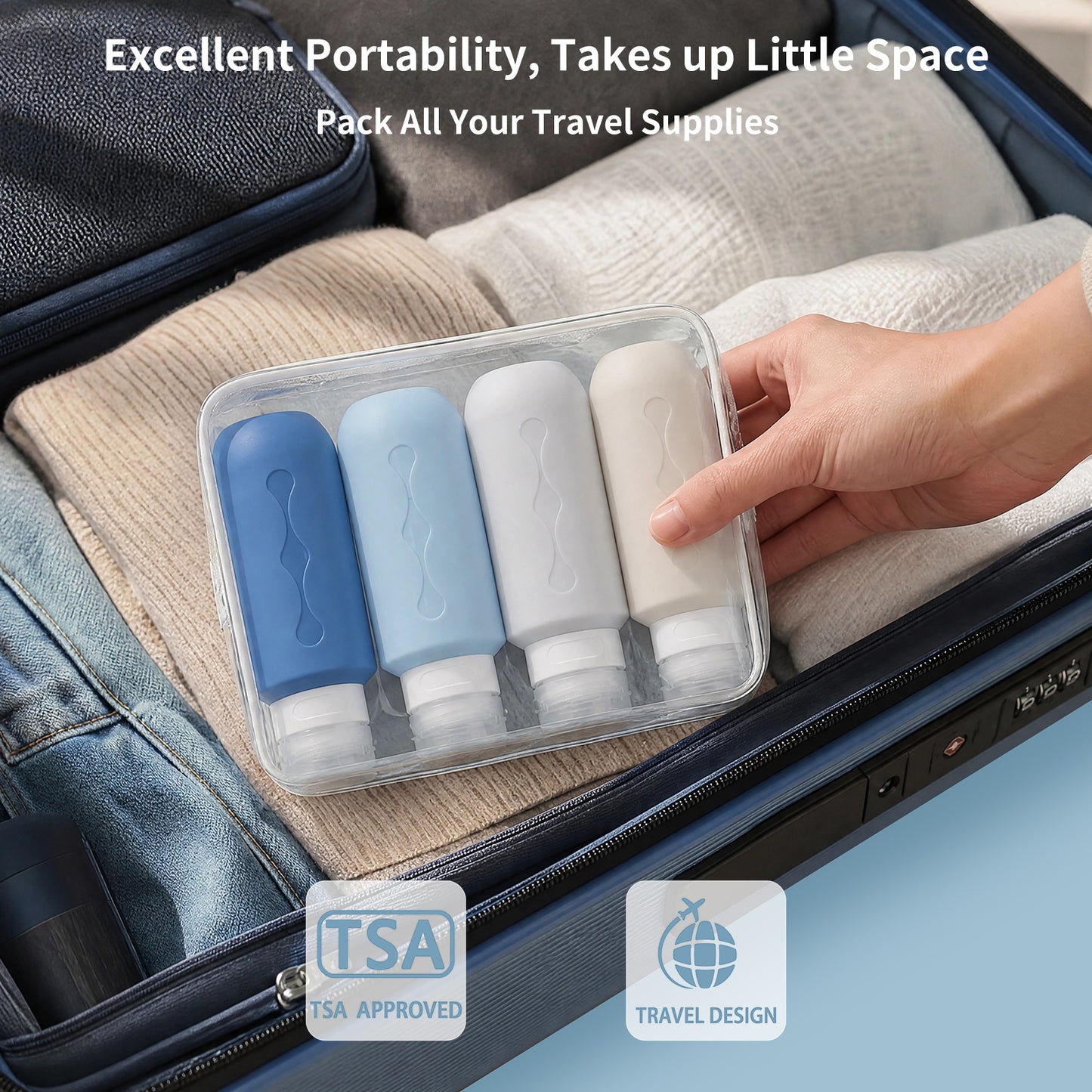 Mrsdry Travel Bottles for Toiletries, Tsa Approved Travel 6oz Size Containers with Clear Bag, BPA Free Leak Proof Travel Tubs Refillable Liquid Travel Accessories for Cometic Shampoo Lotion