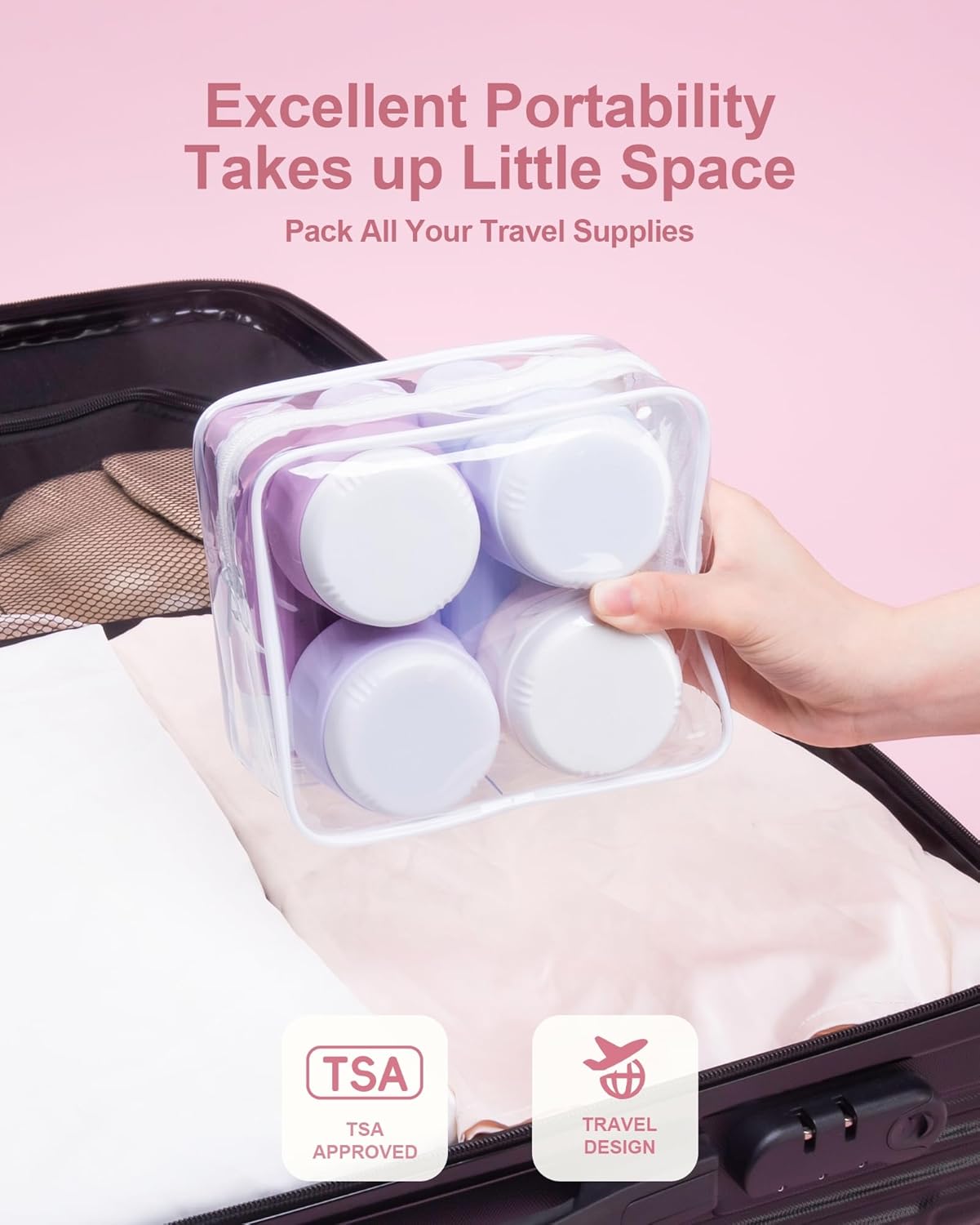 Mrsdry Travel Bottles for Toiletries 8 Pack, Travel Size Toiletries, Tsa Approved Travel Size Containers 3oz, with Travel Essentials Clear Bag, Leak Proof Silicone Squeezable Creams Jars