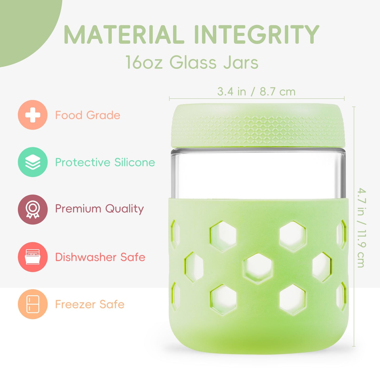 Mrsdry 6-Pack 16 oz Glass Mason Jars with Silicone Sleeves, Airtight BPA-Free Overnight Oats Containers with Lids, Dishwasher Safe Leak-Proof Meal Prep Jars for Chia Pudding, Yogurt, Snacks