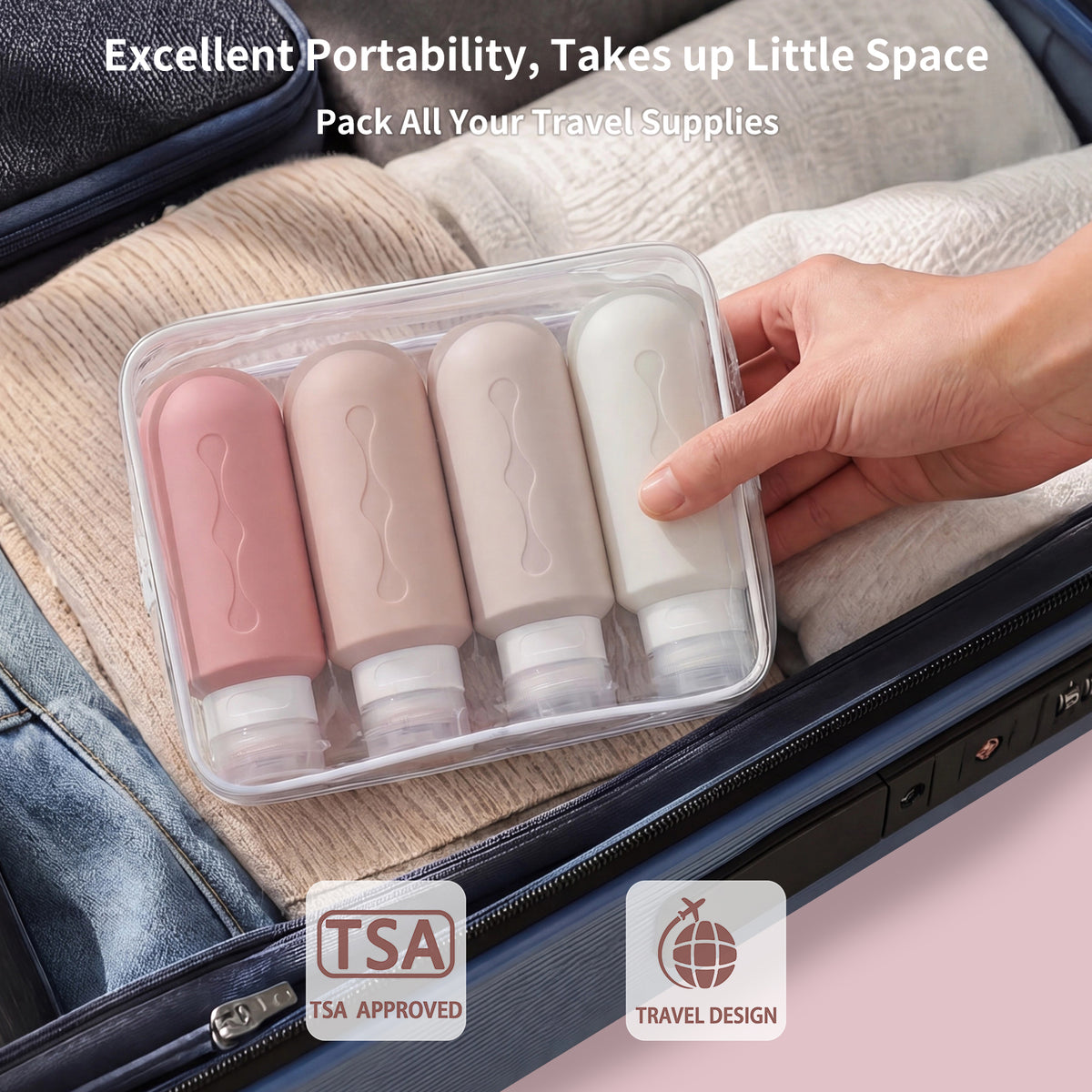 Mrsdry Travel Bottles for Toiletries, Tsa Approved Travel 6oz Size Containers with Clear Bag, BPA Free Leak Proof Travel Tubs Refillable Liquid Travel Accessories for Cometic Shampoo Lotion