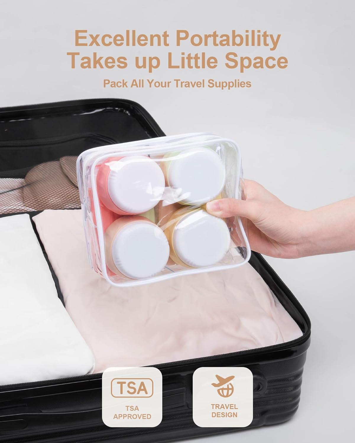 Mrsdry Travel Bottles for Toiletries 8 Pack, Travel Size Toiletries, Tsa Approved Travel Size Containers 3oz, with Travel Essentials Clear Bag, Leak Proof Silicone Squeezable Creams Jars