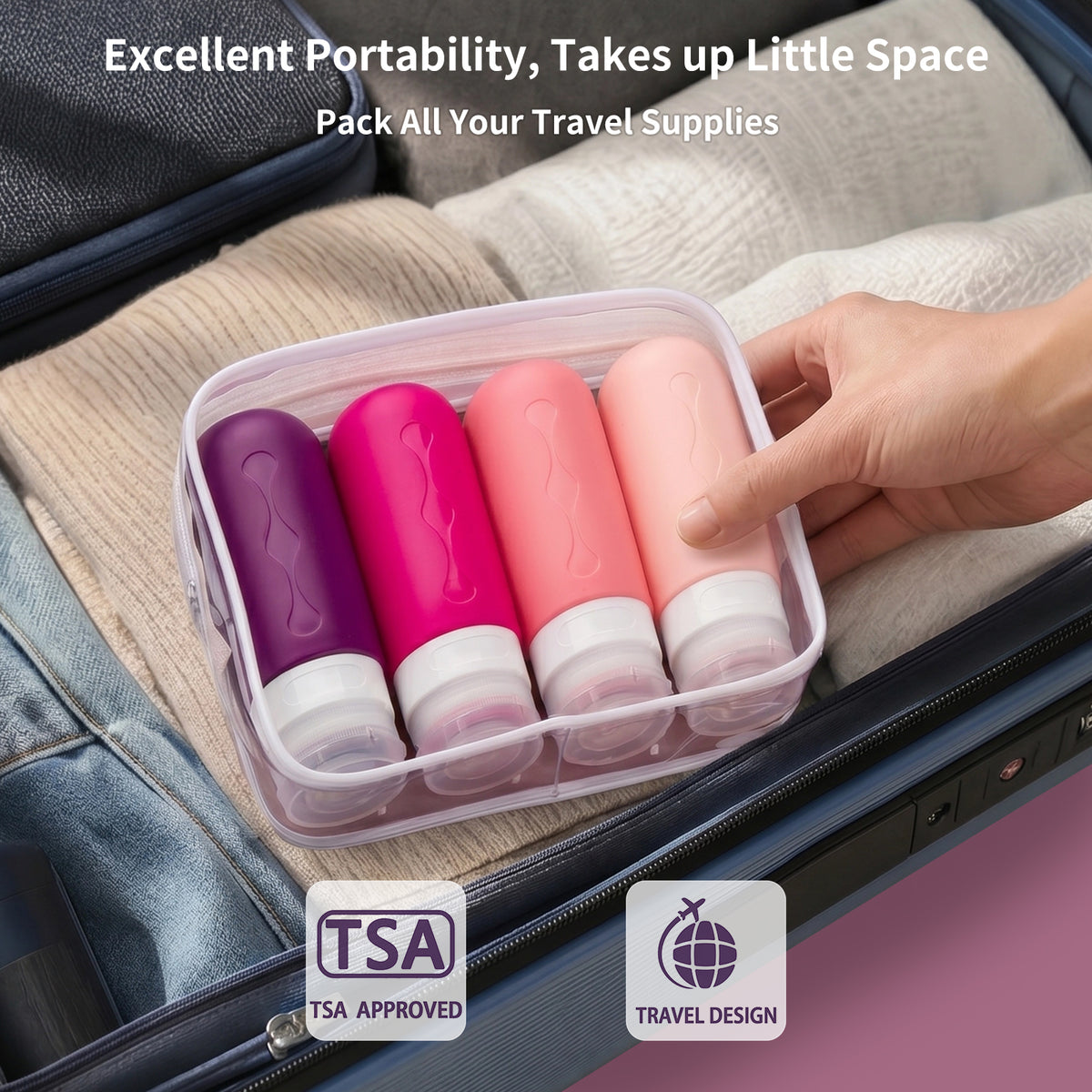 Mrsdry Travel Bottles for Toiletries, Tsa Approved, Travel Size Containers, BPA Free Leak Proof Tubs Refillable Liquid Accessories for Cometic Shampoo and Lotion Soap