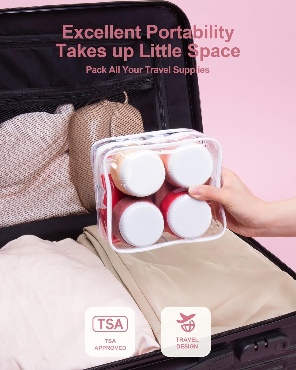 Mrsdry Travel Bottles for Toiletries 8 Pack, Travel Size Toiletries, Tsa Approved Travel Size Containers 3oz, with Travel Essentials Clear Bag, Leak Proof Silicone Squeezable Creams Jars