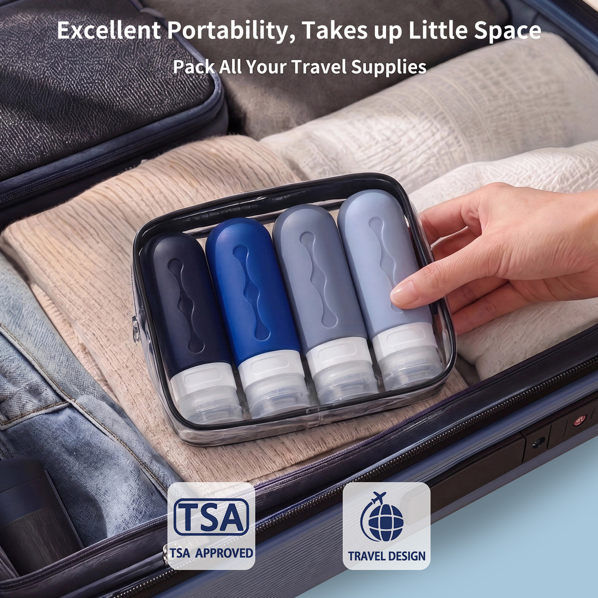 Mrsdry Travel Bottles - TSA Approved 3oz Containers, BPA Free, Leak Proof, Refillable Liquid Travel Accessories for Shampoo, Lotion, Soap