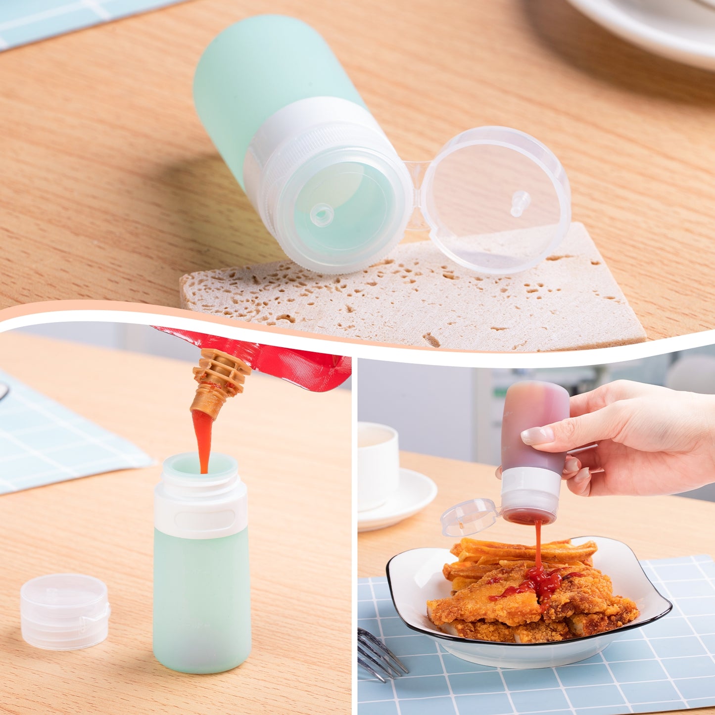 Mrsdry 8-Pack Salad Dressing Container To Go, 2-oz Silicone Small Condiment Squeeze Bottles and 1.6 oz Stainless Steel Sauce Containers Cups, Leakproof Condiment Containers with Lids for Lunch Box