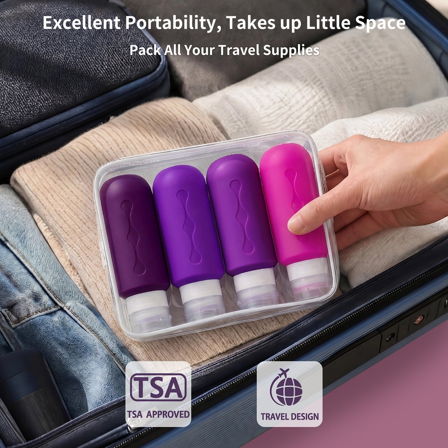 Mrsdry Travel Bottles for Toiletries, Tsa Approved Travel 6oz Size Containers with Clear Bag, BPA Free Leak Proof Travel Tubs Refillable Liquid Travel Accessories for Cometic Shampoo Lotion