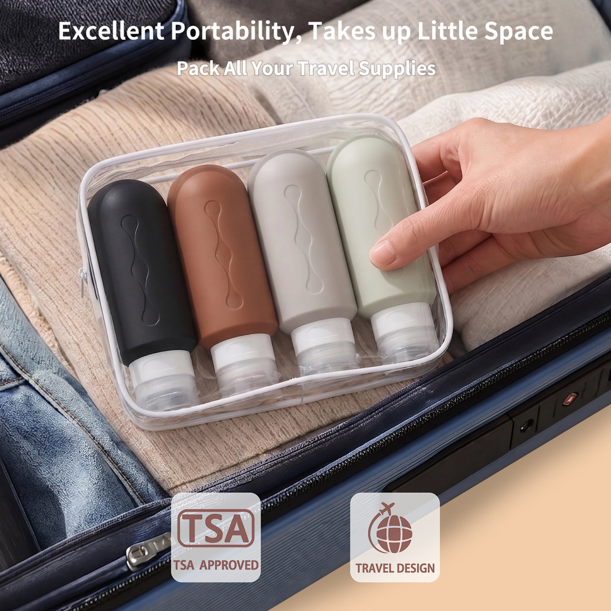 Mrsdry Travel Bottles for Toiletries, Tsa Approved Travel 6oz Size Containers with Clear Bag, BPA Free Leak Proof Travel Tubs Refillable Liquid Travel Accessories for Cometic Shampoo Lotion