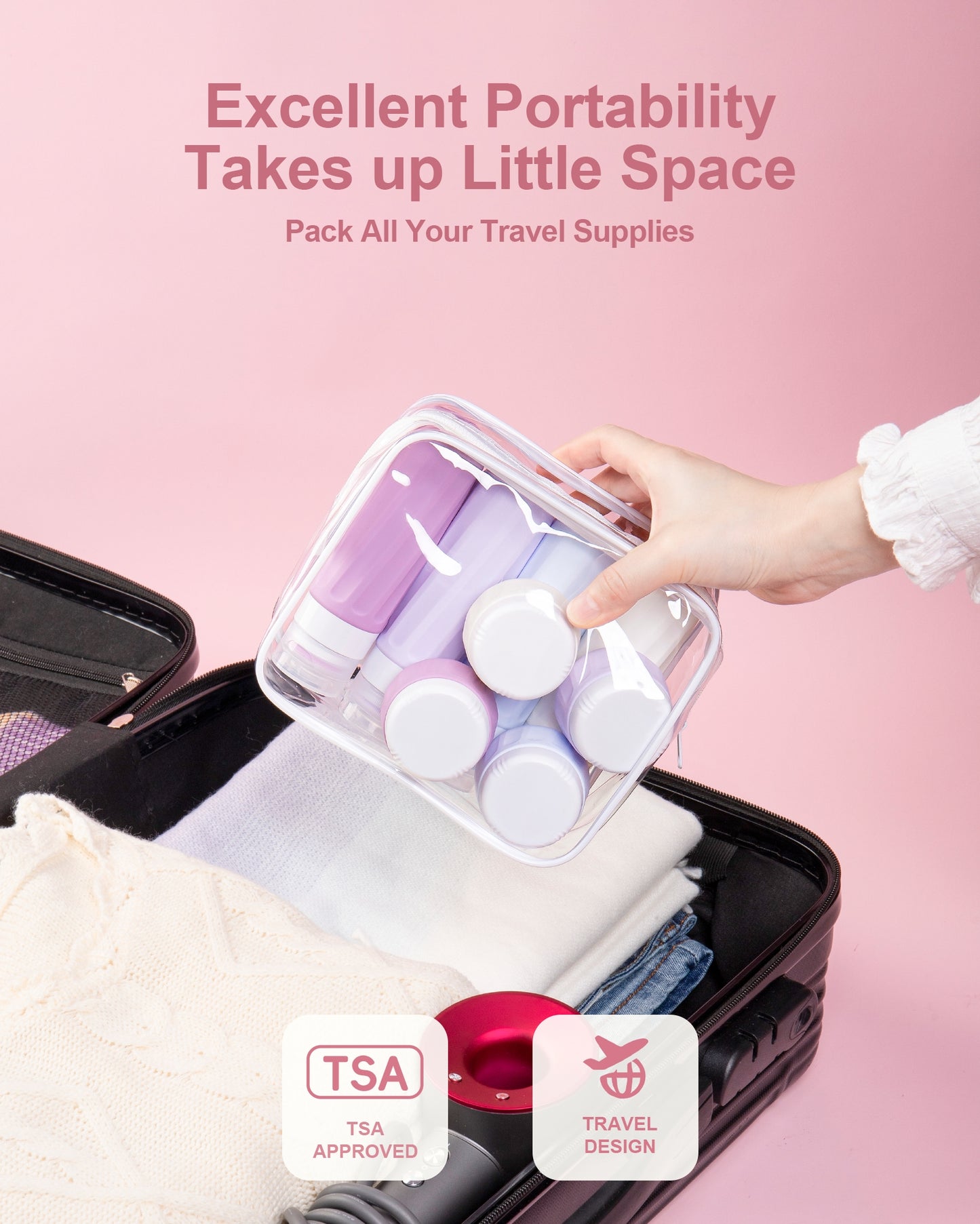 Mrsdry Travel Bottles for Toiletries 8 Pack, Travel Size Toiletries, Tsa Approved Travel Size Containers 3oz, with Travel Essentials Clear Bag, Leak Proof Silicone Squeezable Creams Jars