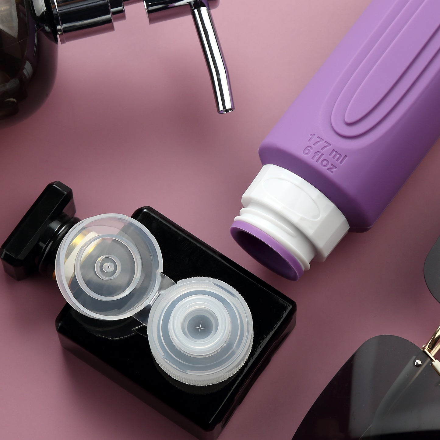 Mrsdry Travel Bottles for Toiletries, Large 6oz Oversize Containers, BPA Free Leak Proof Tubs Refillable Liquid Travel Accessories with Toiletry Bag for Cometic Shampoo and Lotion Soap (4 Pack)