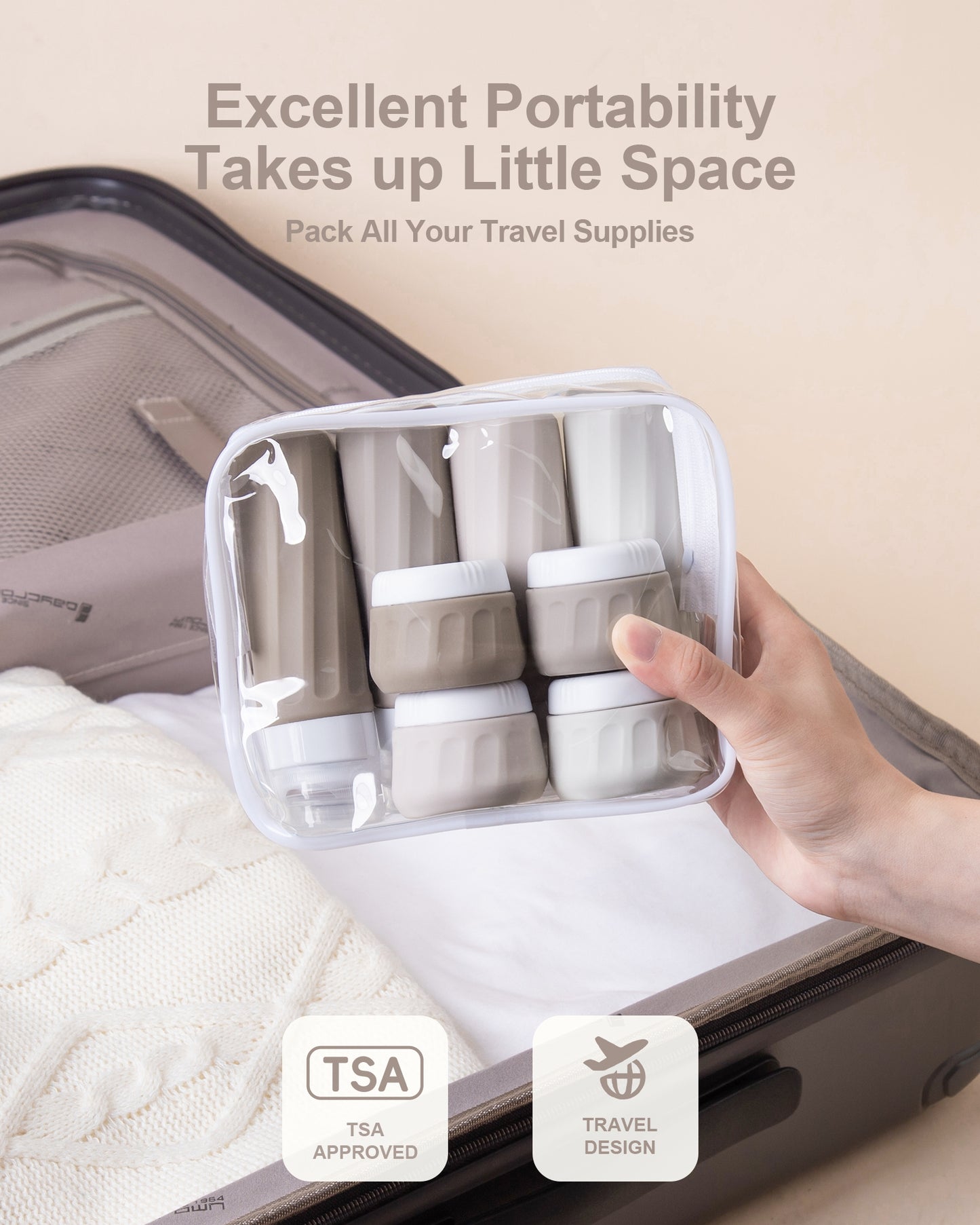 Mrsdry Travel Bottles for Toiletries 8 Pack, Travel Size Toiletries, Tsa Approved Travel Size Containers 3oz, with Travel Essentials Clear Bag, Leak Proof Silicone Squeezable Creams Jars