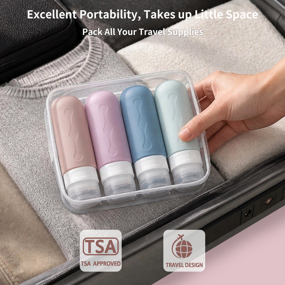 Mrsdry Travel Bottles for Toiletries, Tsa Approved, Travel Size Containers, BPA Free Leak Proof Tubs Refillable Liquid Accessories for Cometic Shampoo and Lotion Soap