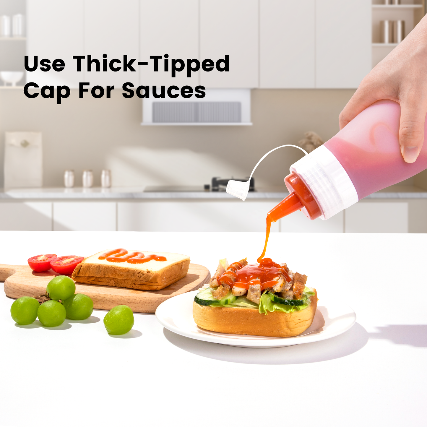 Mrsdry Condiment Squeeze Bottles, 16 oz Silicone Squeeze Bottles For Sauces, Leak Proof Condiment Containers with Extra Interchangeable lid, Easy Squeeze for Oil, Honey & Dressings, BPA FREE (4 Pack)