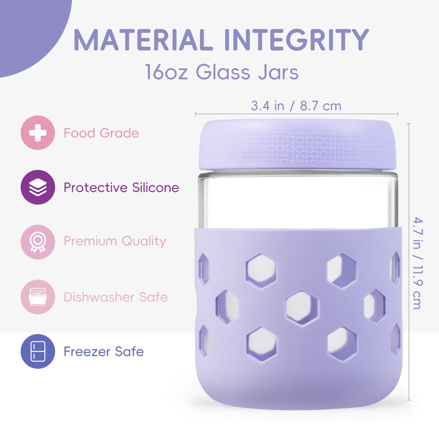 Mrsdry 6-Pack 16 oz Glass Mason Jars with Silicone Sleeves, Airtight BPA-Free Overnight Oats Containers with Lids, Dishwasher Safe Leak-Proof Meal Prep Jars for Chia Pudding, Yogurt, Snacks