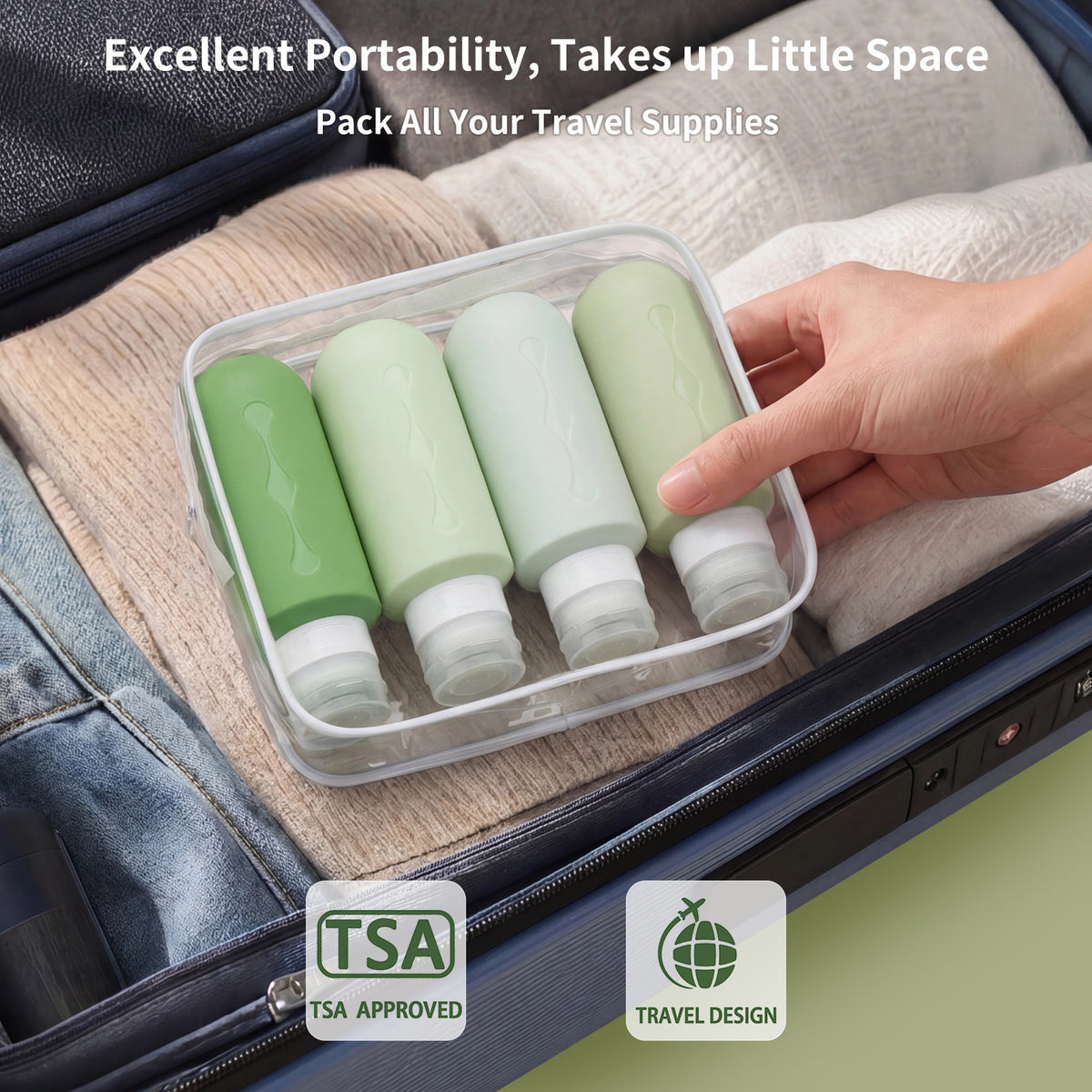 Mrsdry Travel Bottles for Toiletries, Tsa Approved Travel 6oz Size Containers with Clear Bag, BPA Free Leak Proof Travel Tubs Refillable Liquid Travel Accessories for Cometic Shampoo Lotion
