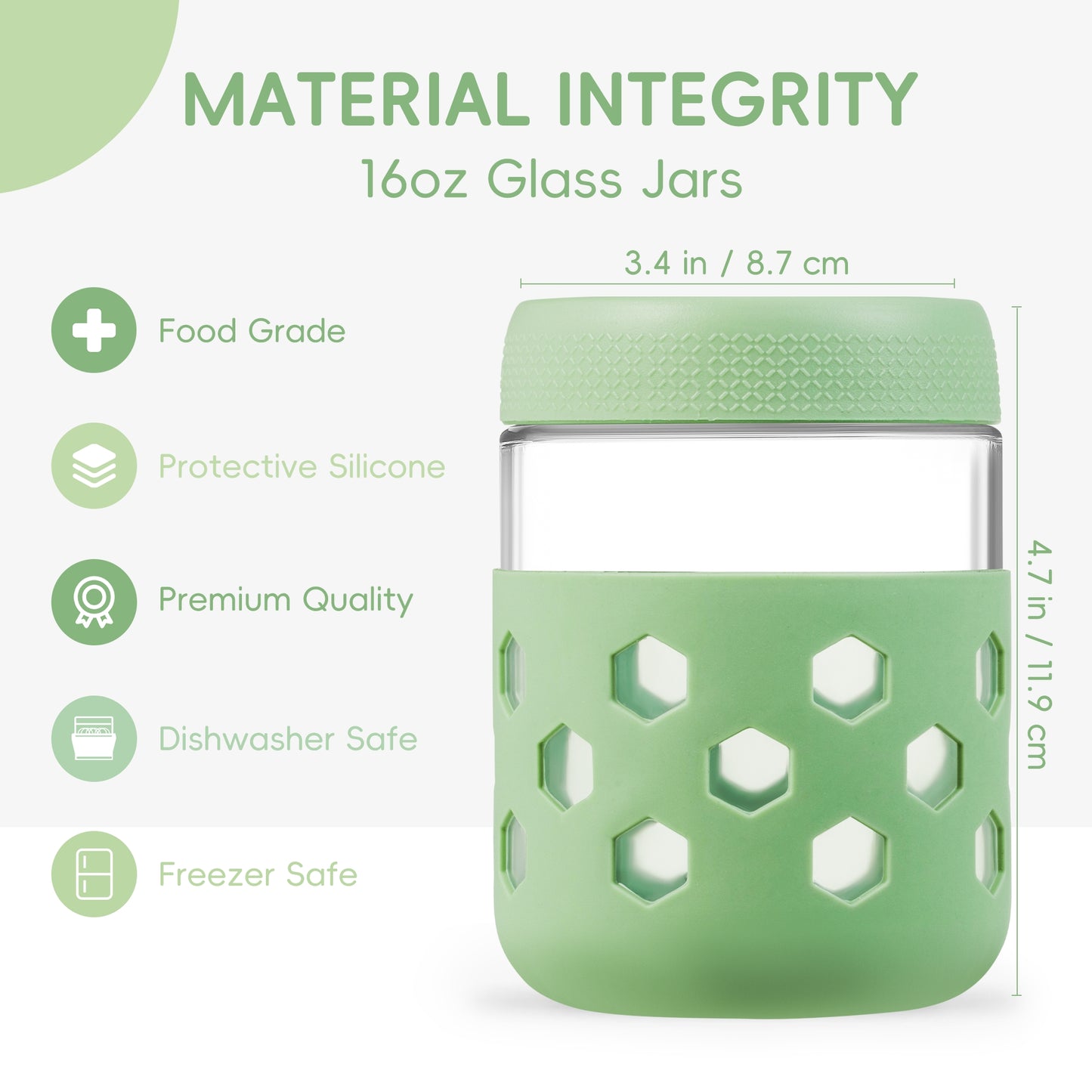 Mrsdry 4-Pack 16oz Glass Mason Jars with Silicone Sleeves, Airtight BPA-Free Overnight Oats Containers with Lids, Dishwasher Safe Leak-Proof Meal Prep Jars for Chia Pudding, Yogurt, Snacks