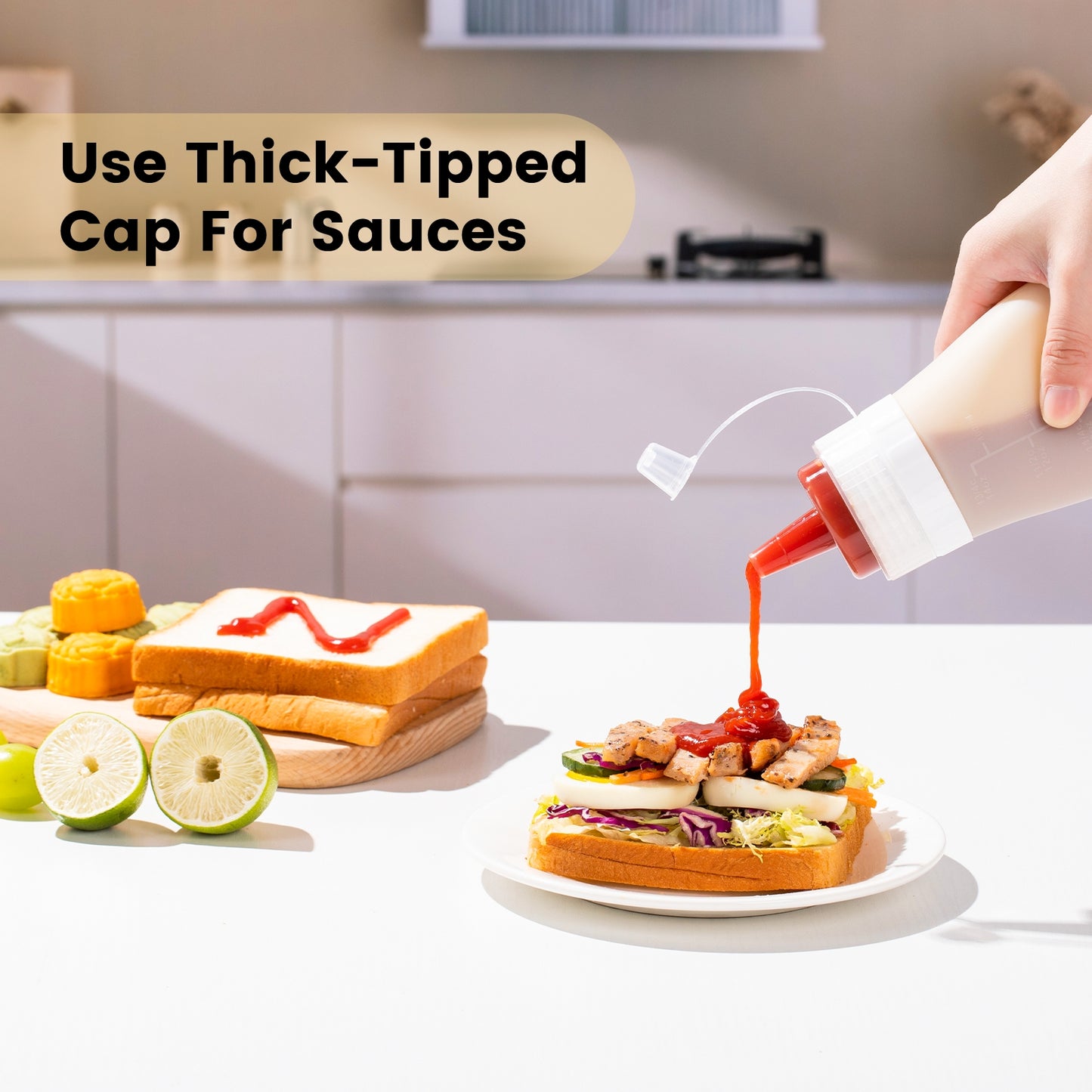 Mrsdry Condiment Squeeze Bottles, 16 oz Silicone Squeeze Bottles For Sauces, Leak Proof Condiment Containers with Extra Interchangeable lid, Easy Squeeze for Oil, Honey & Dressings, BPA FREE (4 Pack)