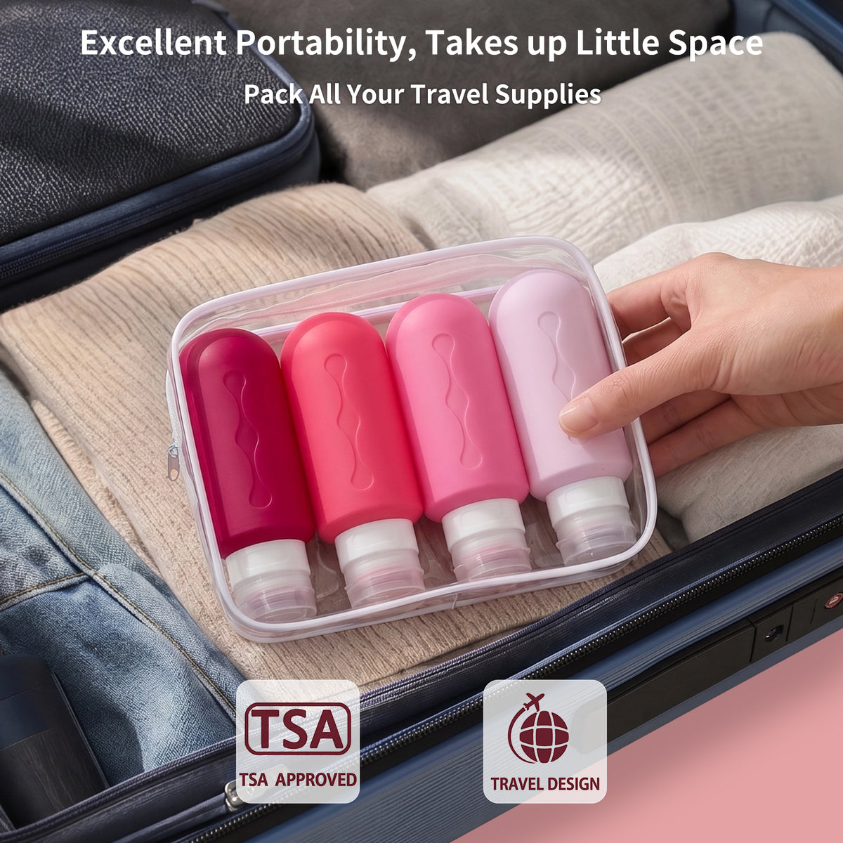 Mrsdry Travel Bottles for Toiletries, Tsa Approved Travel 6oz Size Containers with Clear Bag, BPA Free Leak Proof Travel Tubs Refillable Liquid Travel Accessories for Cometic Shampoo Lotion