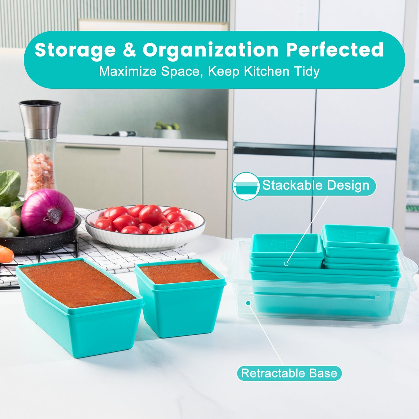Mrsdry BPA-Free Silicone Freezer Molds with Retractable Base, Stackable Modular Organized, 1-Cup and 2-Cup Portion Control Soup Cubes Freezer Tray with Lids for Meal Prep, Broth, Stews, Leftovers