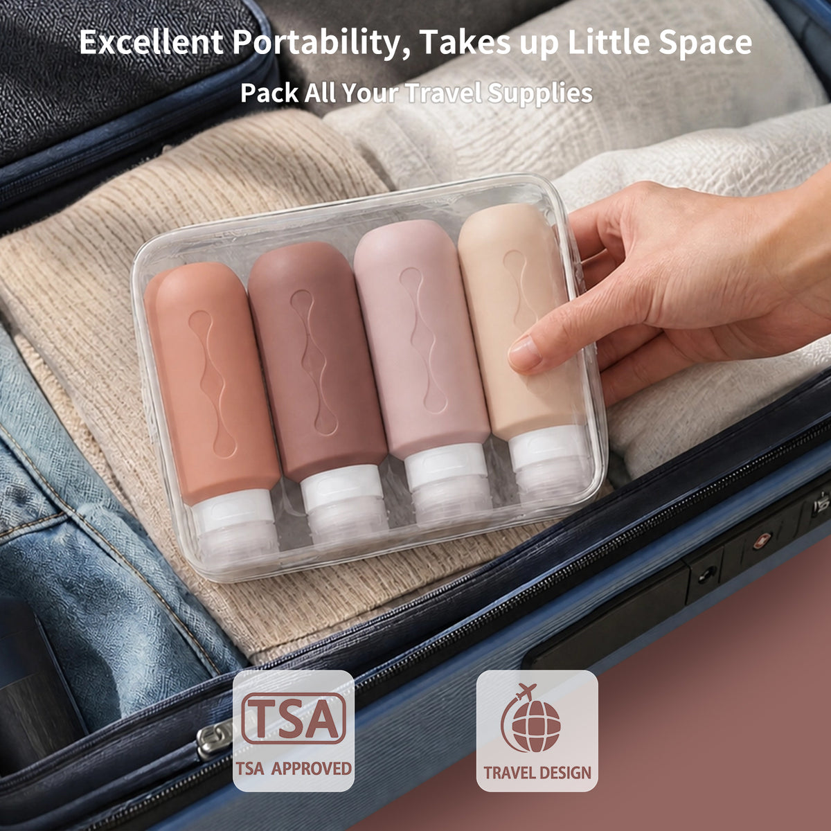Mrsdry Travel Bottles for Toiletries, Tsa Approved Travel 6oz Size Containers with Clear Bag, BPA Free Leak Proof Travel Tubs Refillable Liquid Travel Accessories for Cometic Shampoo Lotion