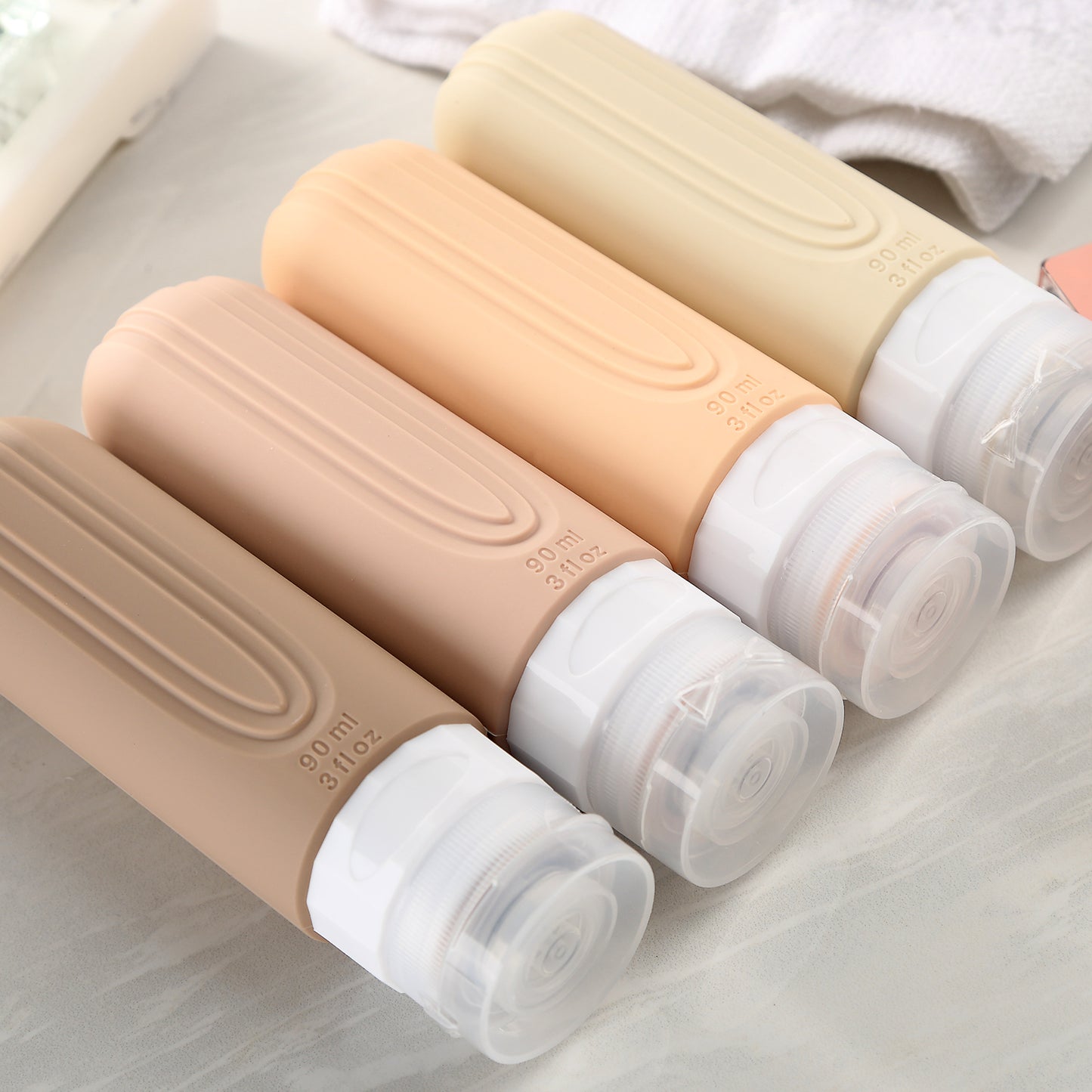 Mrsdry Travel Bottles for Toiletries, Tsa Approved 3oz Travel Size Containers BPA Free Leak Proof Refillable Liquid Silicone Squeezable Travel Accessories for Shampoo Conditioner Lotion (4 Pack)