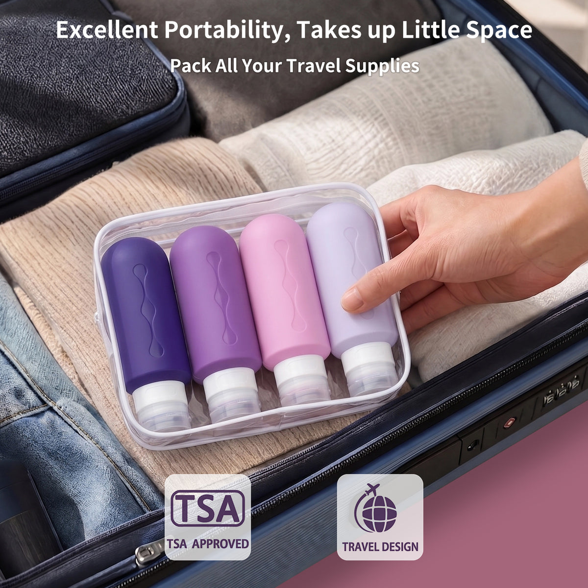 Mrsdry Travel Bottles for Toiletries, Tsa Approved Travel 6oz Size Containers with Clear Bag, BPA Free Leak Proof Travel Tubs Refillable Liquid Travel Accessories for Cometic Shampoo Lotion