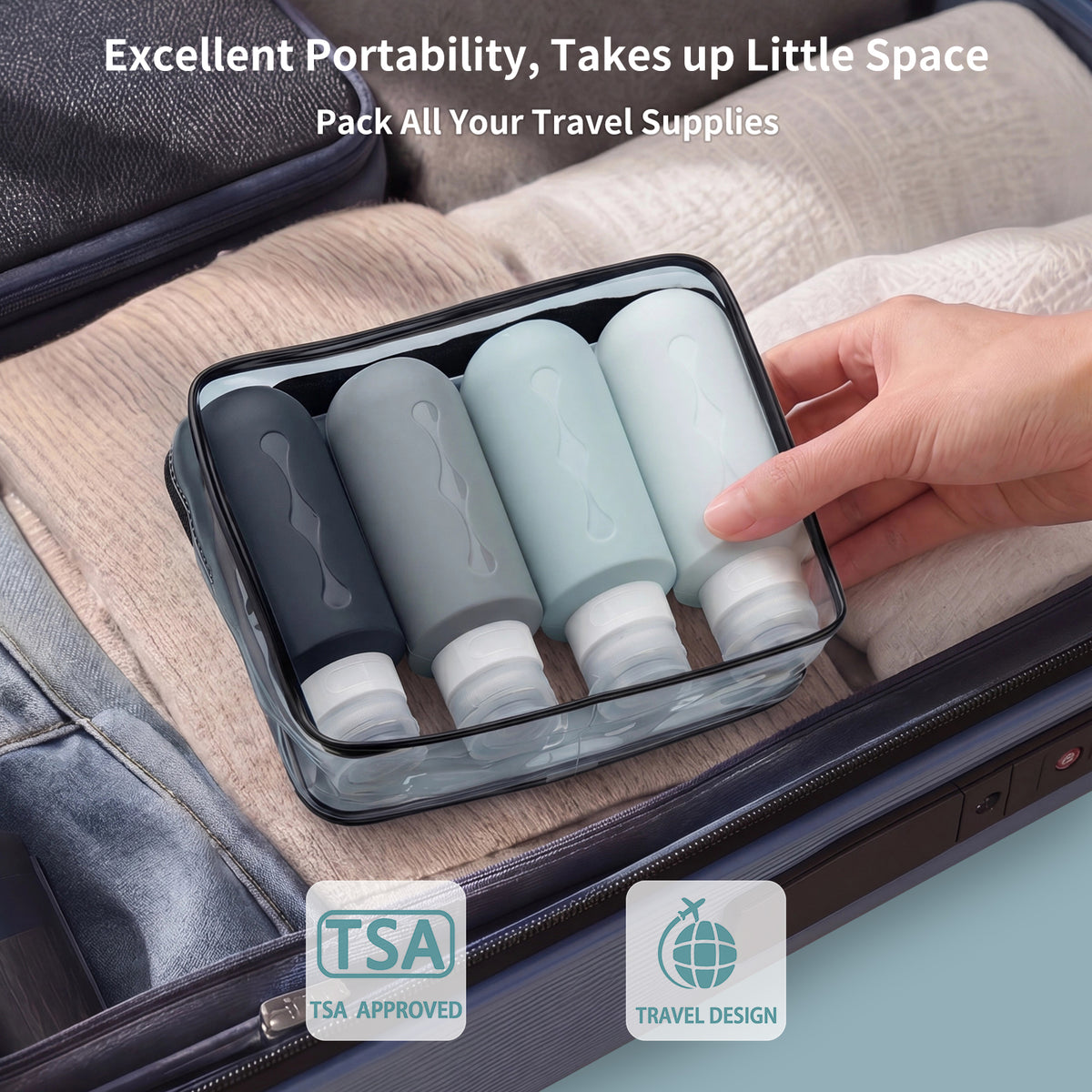 Mrsdry Travel Bottles for Toiletries, Tsa Approved Travel 6oz Size Containers with Clear Bag, BPA Free Leak Proof Travel Tubs Refillable Liquid Travel Accessories for Cometic Shampoo Lotion