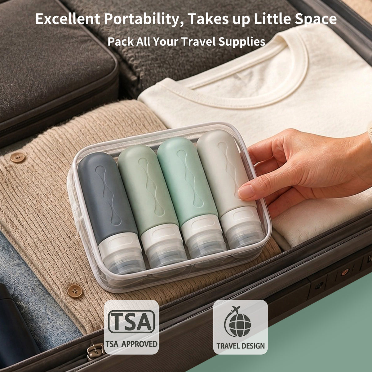 Mrsdry Travel Bottles for Toiletries, Tsa Approved, Travel Size Containers, BPA Free Leak Proof Tubs Refillable Liquid Accessories for Cometic Shampoo and Lotion Soap