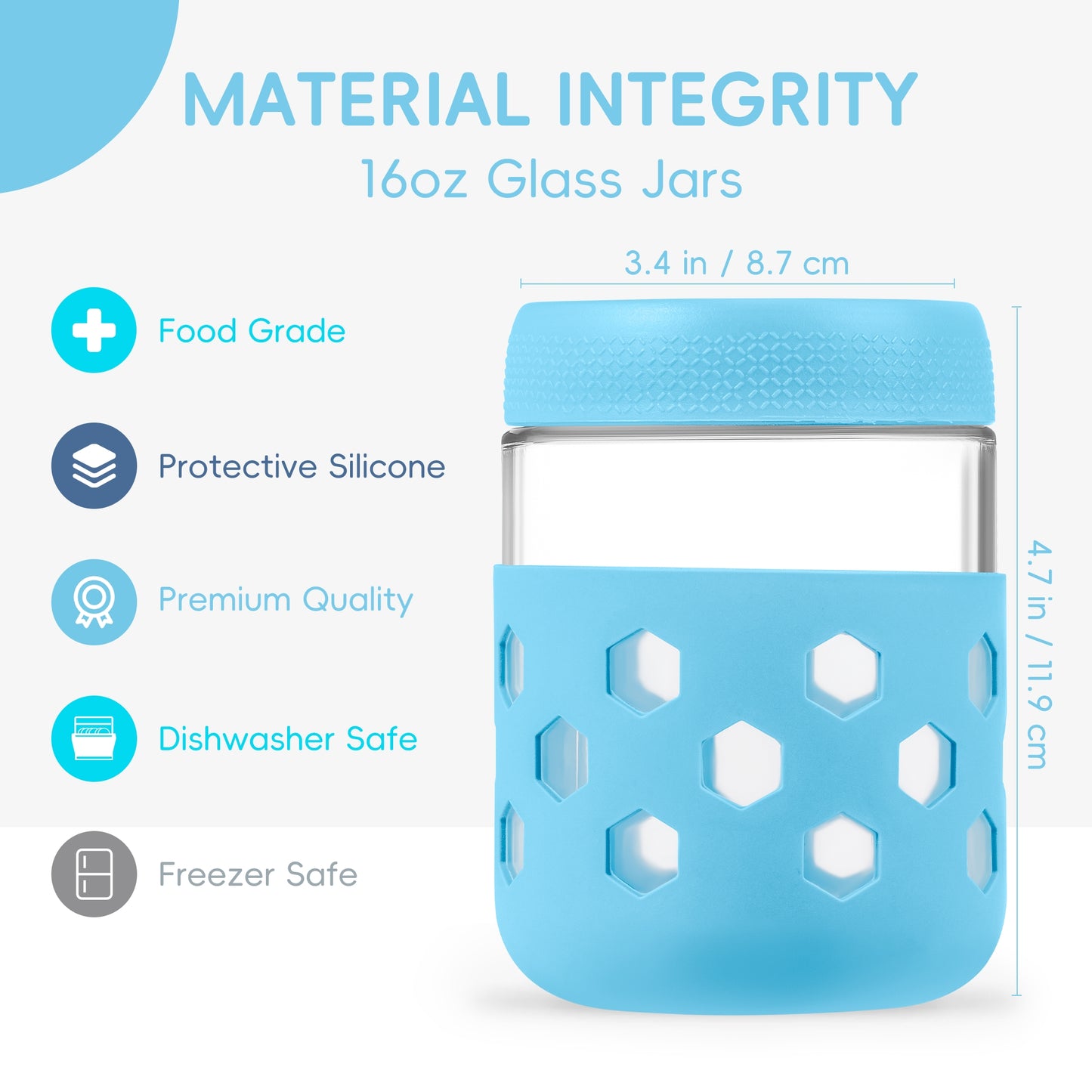 Mrsdry 4-Pack 16oz Glass Mason Jars with Silicone Sleeves, Airtight BPA-Free Overnight Oats Containers with Lids, Dishwasher Safe Leak-Proof Meal Prep Jars for Chia Pudding, Yogurt, Snacks