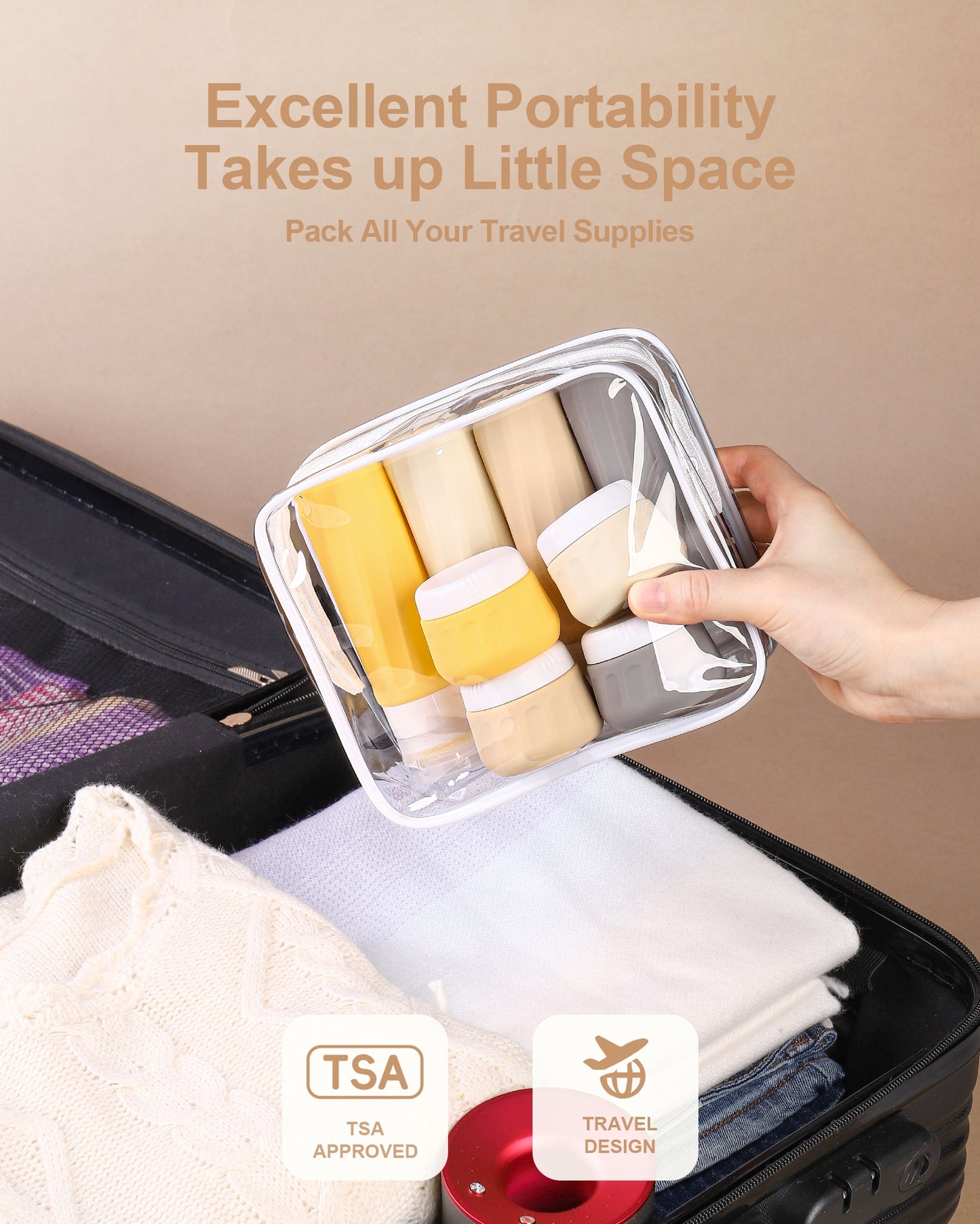 Mrsdry Travel Bottles for Toiletries 8 Pack, Travel Size Toiletries, Tsa Approved Travel Size Containers 3oz, with Travel Essentials Clear Bag, Leak Proof Silicone Squeezable Creams Jars