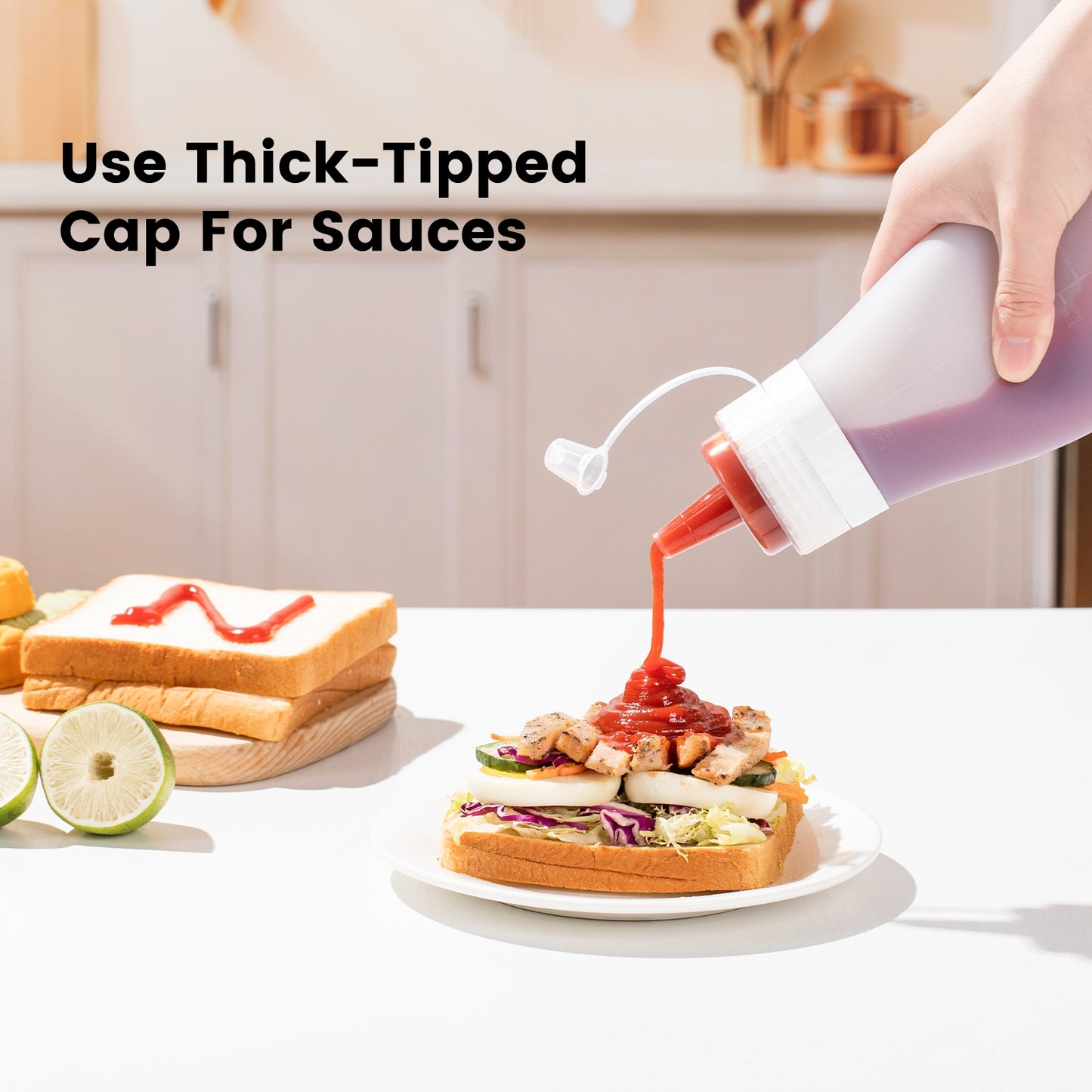 Mrsdry Condiment Squeeze Bottles, 16 oz Silicone Squeeze Bottles For Sauces, Leak Proof Condiment Containers with Extra Interchangeable lid, Easy Squeeze for Oil, Honey & Dressings, BPA FREE (4 Pack)