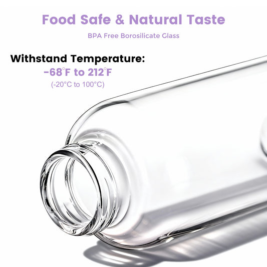 Glass Juice Bottles with Lids and Silicone Sleeves 18 oz, 4-Pack Reusable Clear Glass Water Bottles with Stainless Steel Airtight Cap for Juicing, Refrigerator, BPA Free Leak-Proof Drinking Jar
