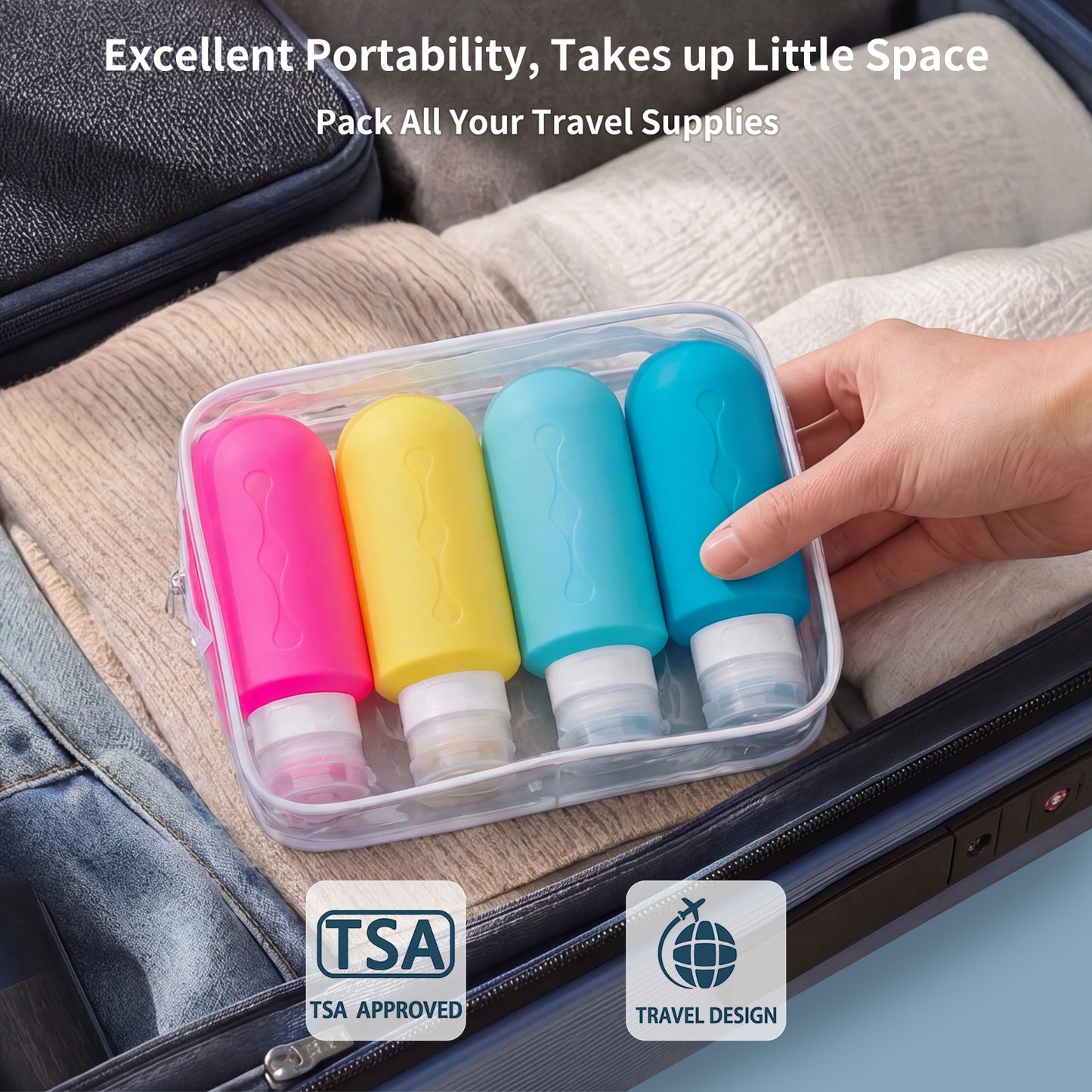 Mrsdry Travel Bottles for Toiletries, Tsa Approved Travel 6oz Size Containers with Clear Bag, BPA Free Leak Proof Travel Tubs Refillable Liquid Travel Accessories for Cometic Shampoo Lotion
