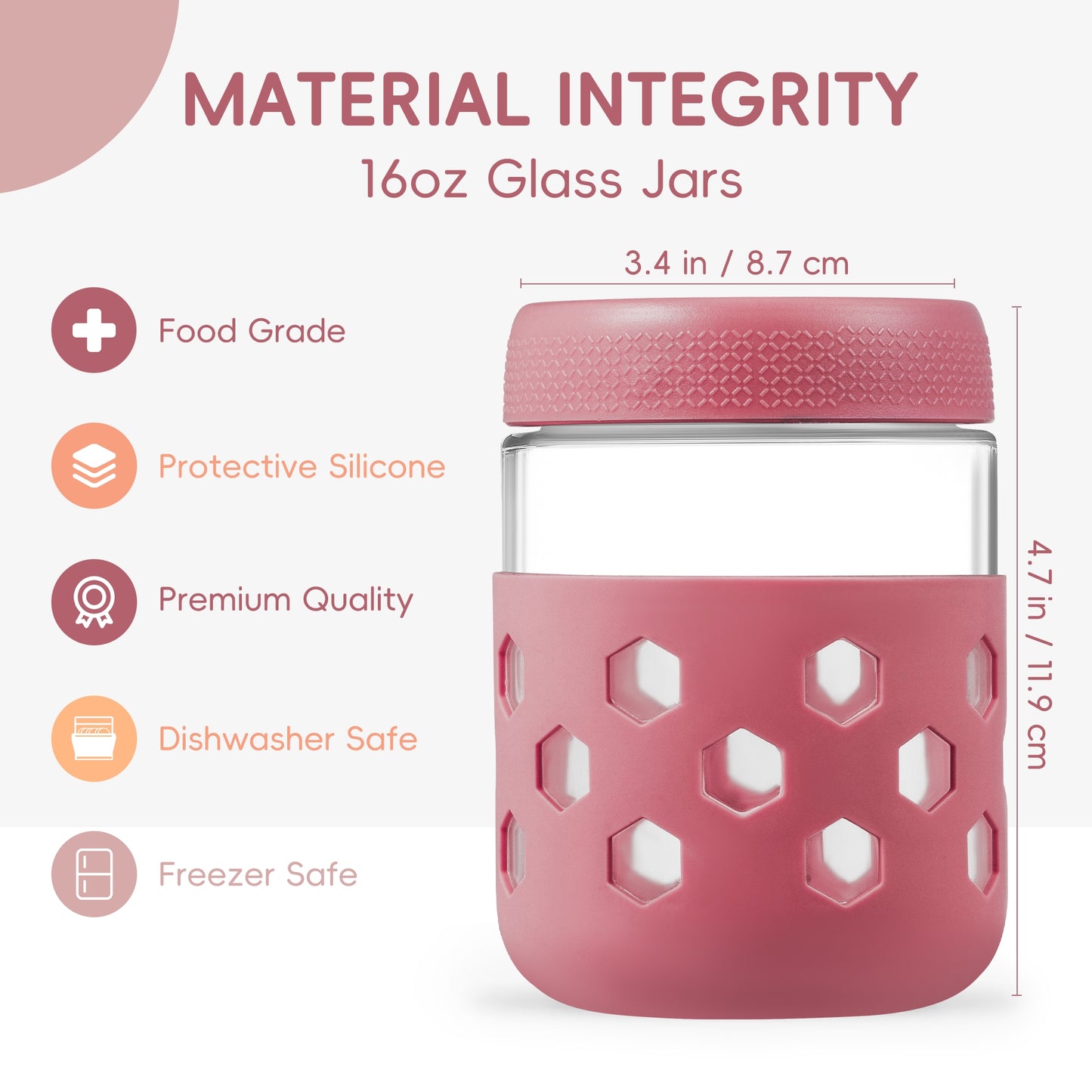 Mrsdry 4-Pack 16oz Glass Mason Jars with Silicone Sleeves, Airtight BPA-Free Overnight Oats Containers with Lids, Dishwasher Safe Leak-Proof Meal Prep Jars for Chia Pudding, Yogurt, Snacks