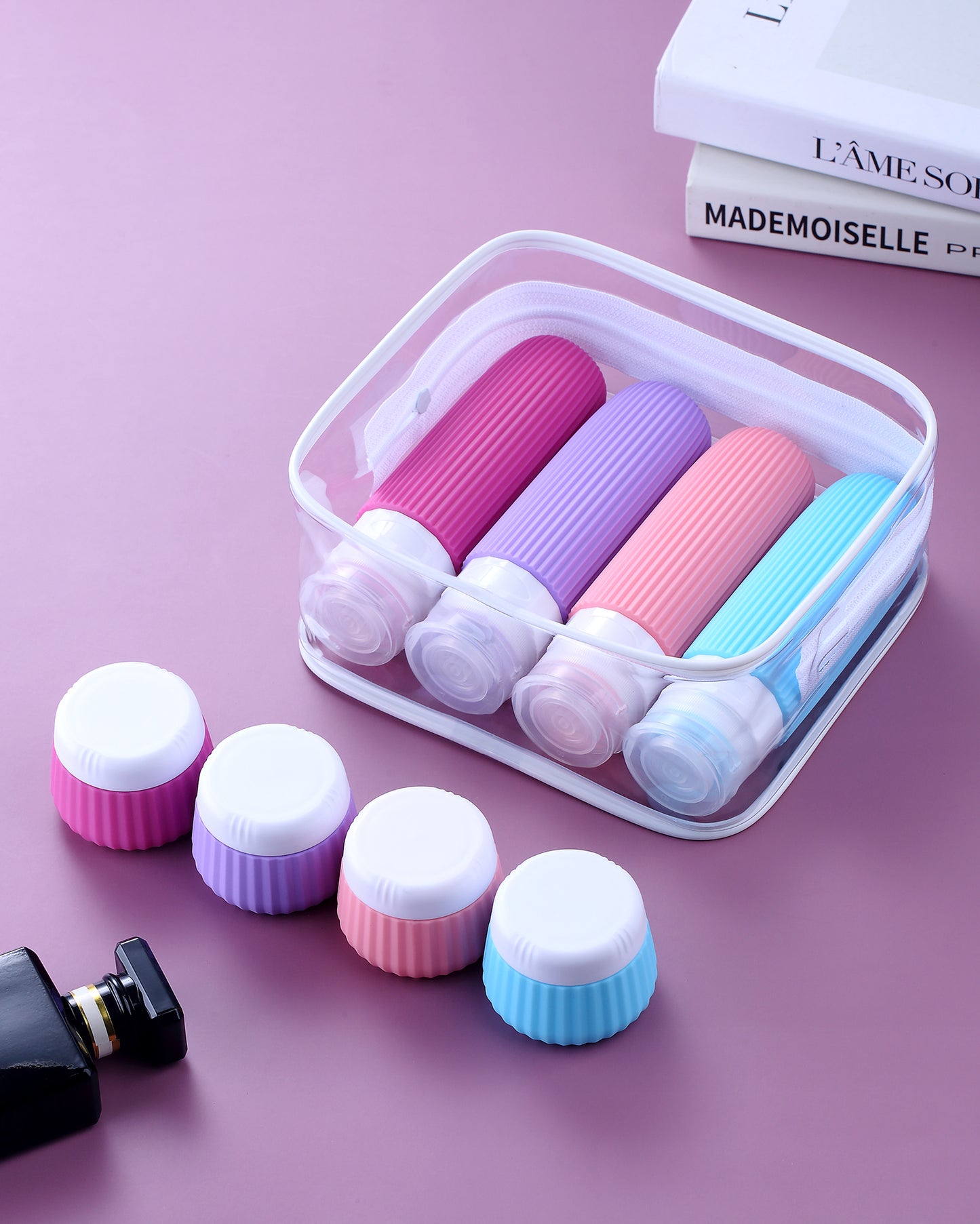 Mrsdry Travel Bottles - 8 Pack, TSA Approved 3 oz Travel Containers for Toiletries, Clear Bag, Leak Proof Silicone Squeezable Essentials Jars