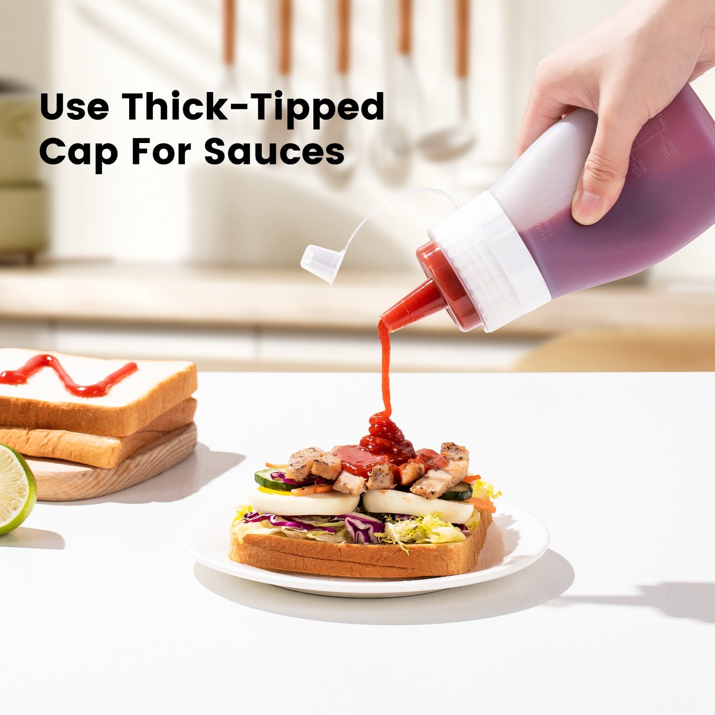 Mrsdry Condiment Squeeze Bottles, 12 oz Silicone Squeeze Bottles For Sauces, Leak Proof Condiment Container with Extra Interchangeable lid, Easy Squeeze for Oil, Honey & Dressings, BPA FREE (4 Pack)