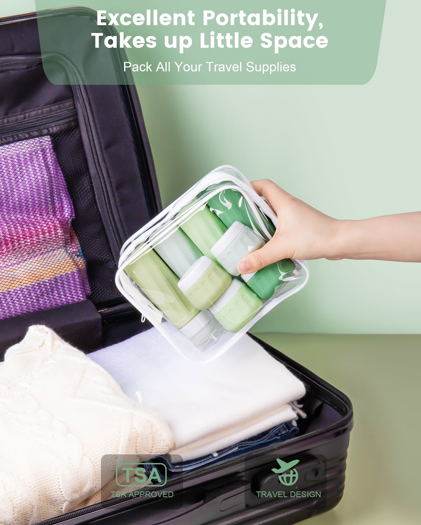 Mrsdry Travel Bottles for Toiletries 8 Pack, Travel Size Toiletries, Tsa Approved Travel Size Containers 3oz, with Travel Essentials Clear Bag, Leak Proof Silicone Squeezable Creams Jars