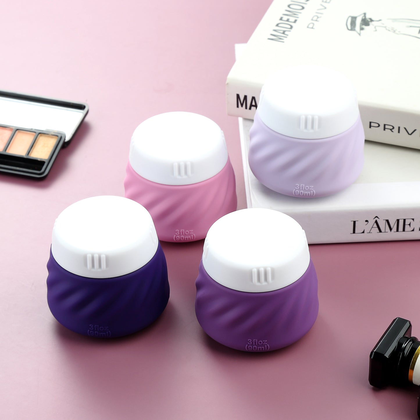 Mrsdry Travel Containers for Toiletries, Silicone Cream Jars TSA Approved Travel Size Containers with Clear Bag, Leak-proof Travel Accessories with Lid for Cosmetic Face Body Hand Cream (4 Pack)