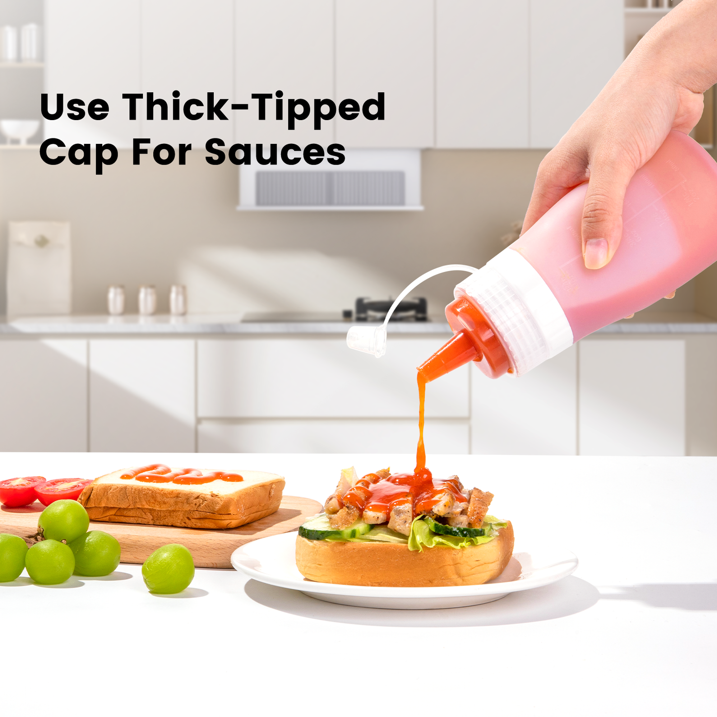 Mrsdry Condiment Squeeze Bottles, 12 oz Silicone Squeeze Bottles For Sauces, Leak Proof Condiment Container with Extra Interchangeable lid, Easy Squeeze for Oil, Honey & Dressings, BPA FREE (4 Pack)