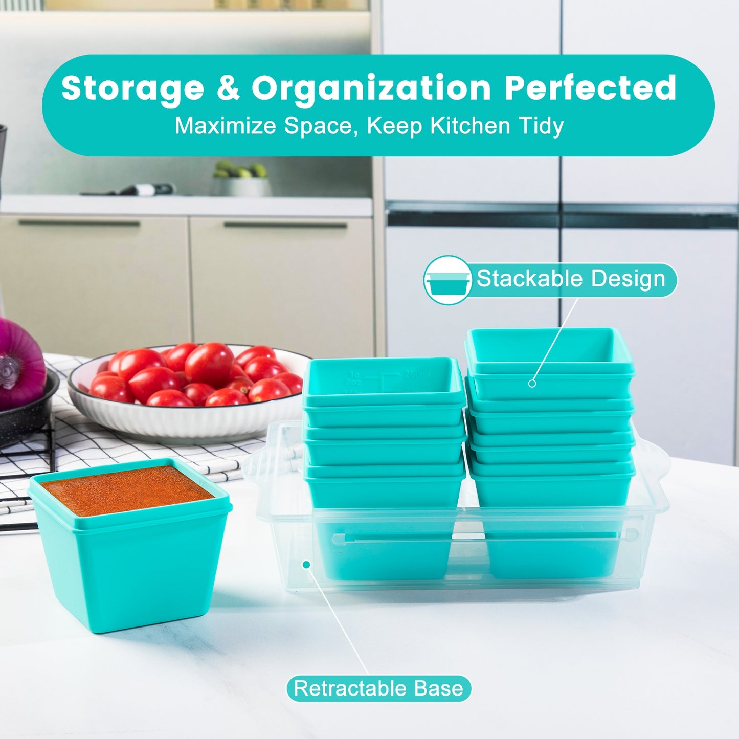 Mrsdry BPA-Free Silicone Freezer Molds with Retractable Base, Stackable Modular Organized, 1-Cup Portion Control Soup Cubes Freezer Tray with Lids for Meal Prep, Broth, Stews, Leftovers